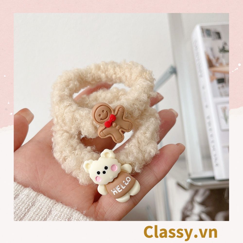 Dây cột tóc gắn họa tiết hoạt hình 3D cute trơn màu chất liệu lông bền chắc PK743