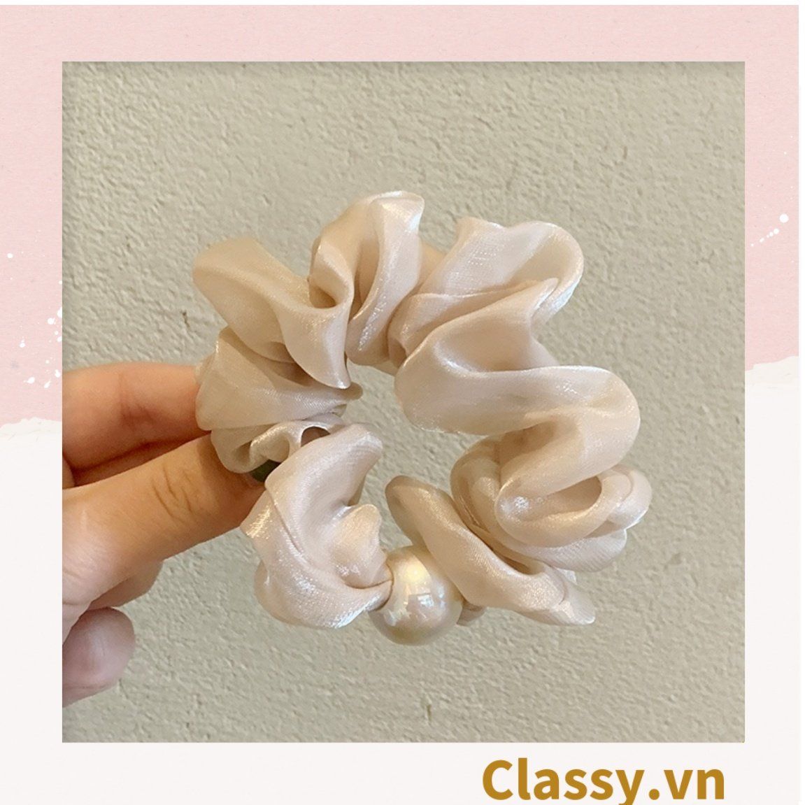  PK772 Scrunchies buộc tóc nhiều trơn màu, đính hạt; tông màu hoàng gia sang chảnh 