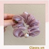  PK772 Scrunchies buộc tóc nhiều trơn màu, đính hạt; tông màu hoàng gia sang chảnh 