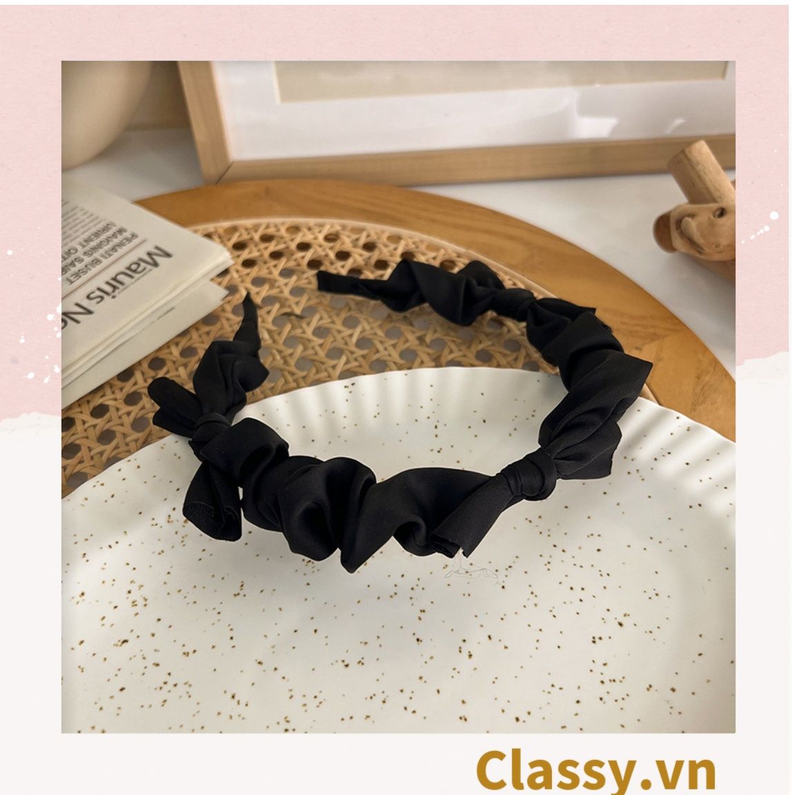PK774 Bộ sưu tập hoàng gia - Scrunchies, kẹp tóc, nơ buộc tóc tông be, gắn ruy băng và đính đá nhiều lớp sang chảnh