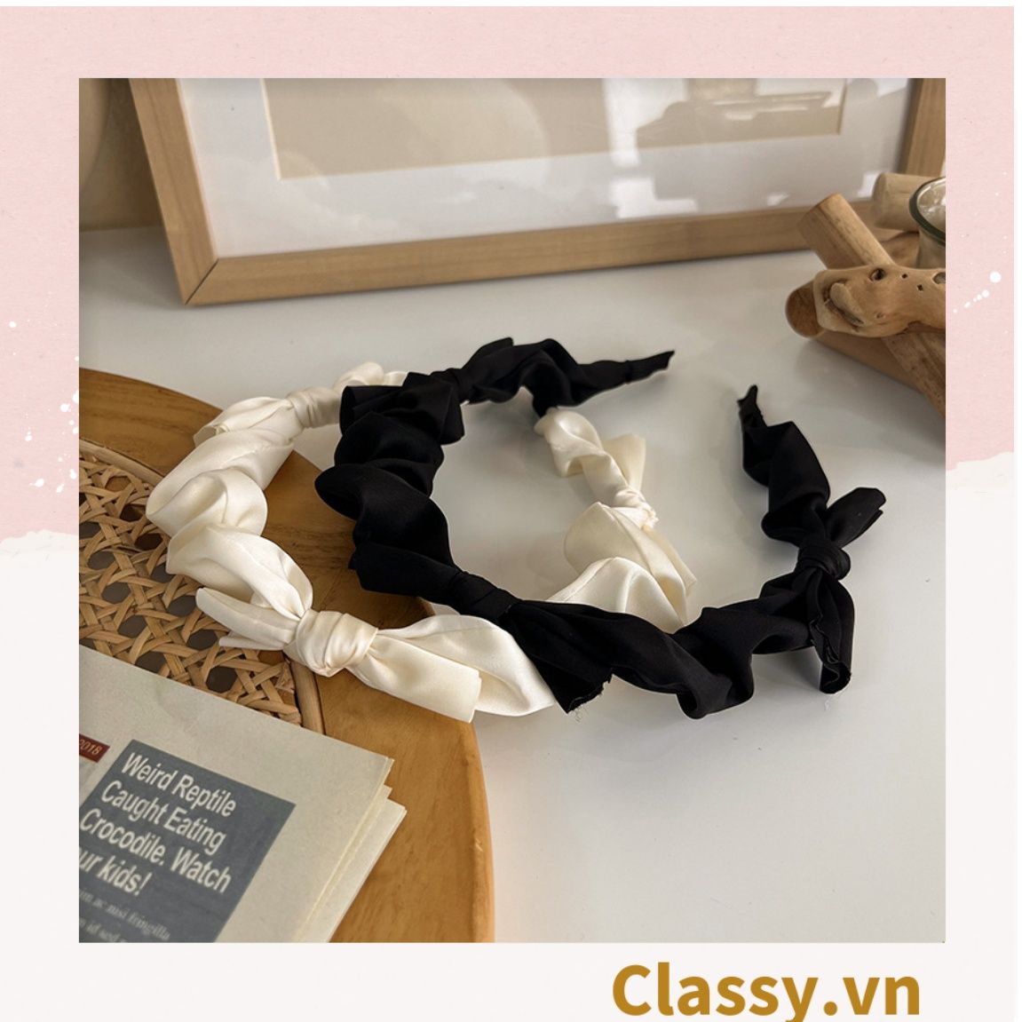  PK774 Bộ sưu tập hoàng gia - Scrunchies, kẹp tóc, nơ buộc tóc tông be, gắn ruy băng và đính đá nhiều lớp sang chảnh 