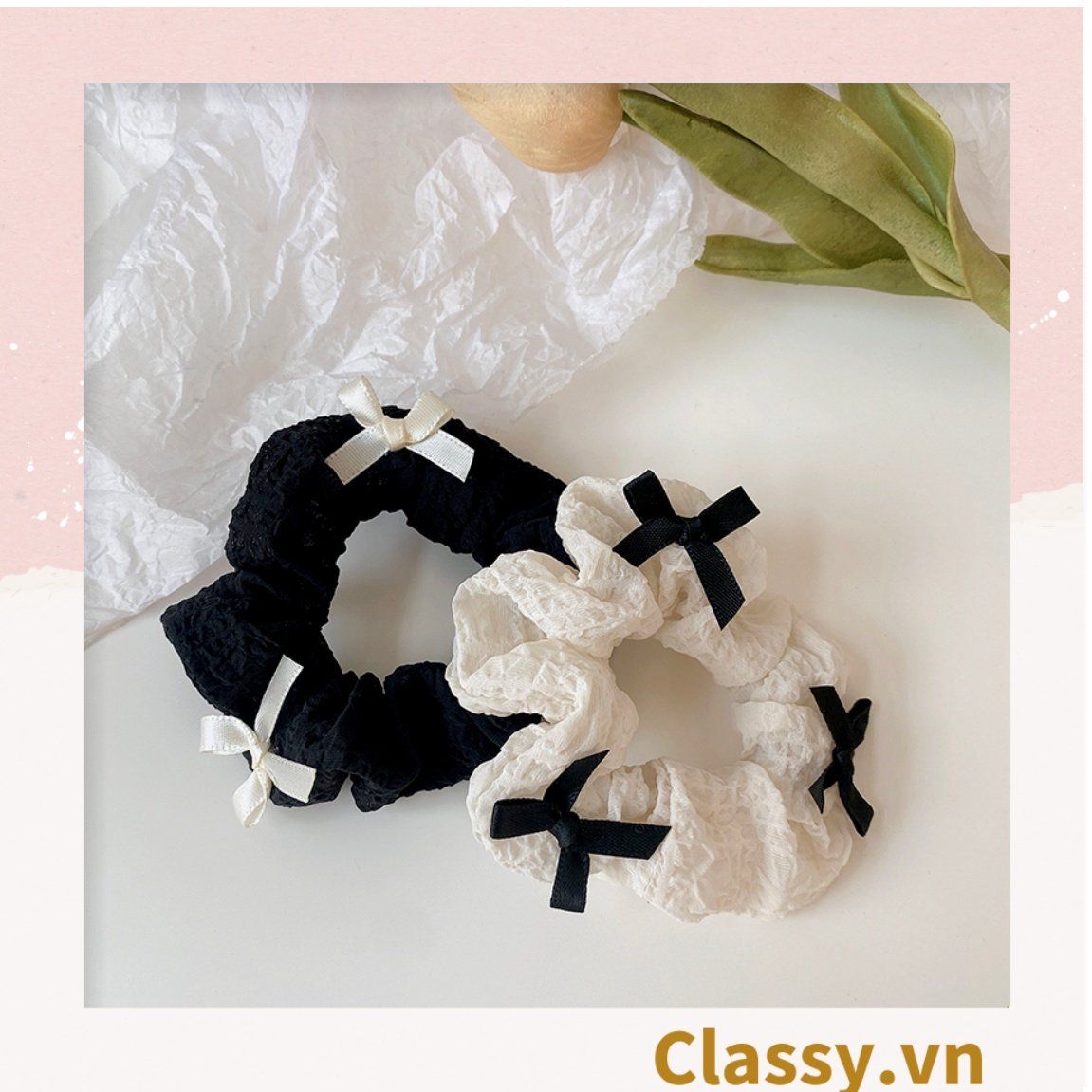  PK774 Bộ sưu tập hoàng gia - Scrunchies, kẹp tóc, nơ buộc tóc tông be, gắn ruy băng và đính đá nhiều lớp sang chảnh 