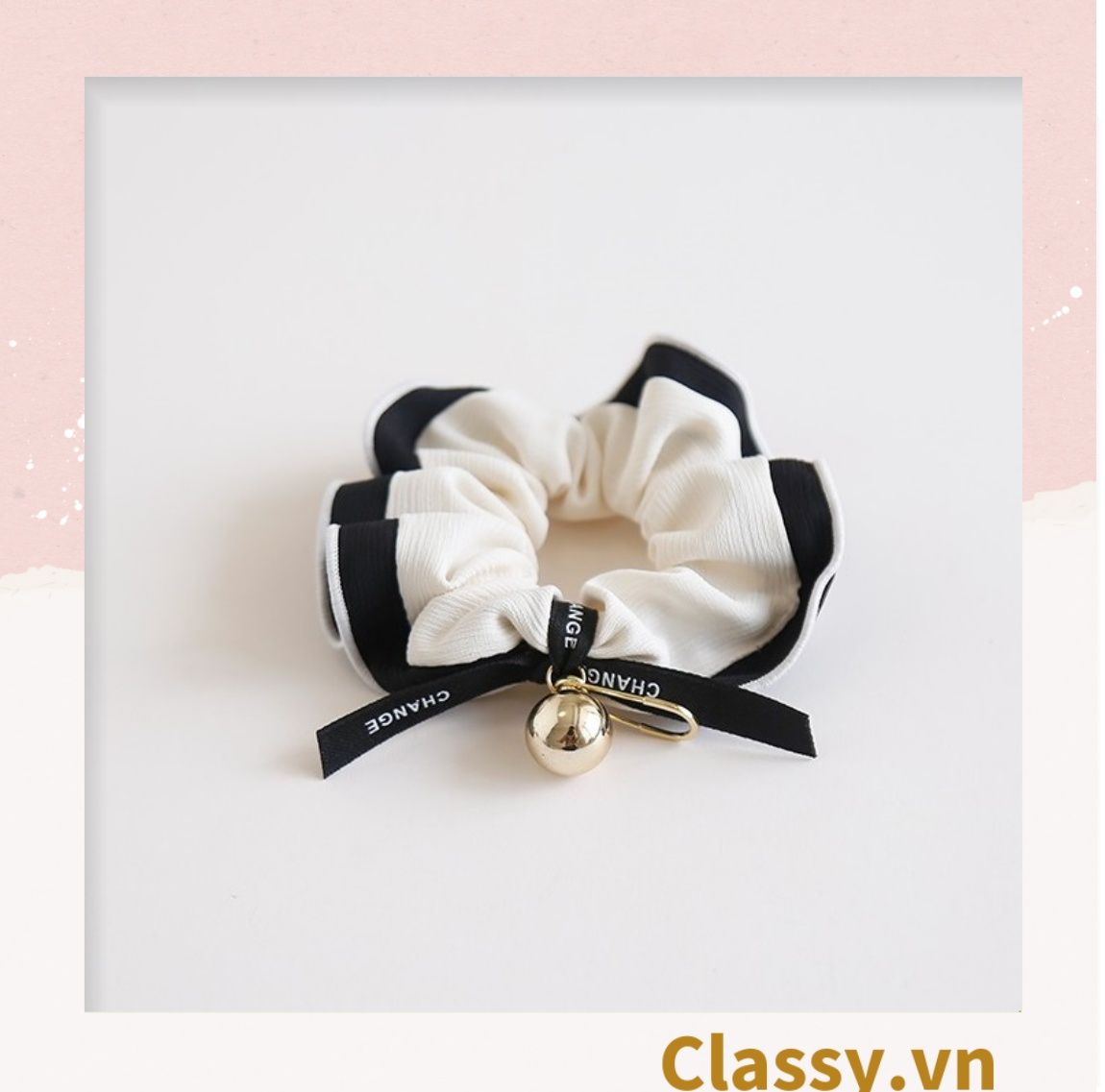 PK774 Bộ sưu tập hoàng gia - Scrunchies, kẹp tóc, nơ buộc tóc tông be, gắn ruy băng và đính đá nhiều lớp sang chảnh