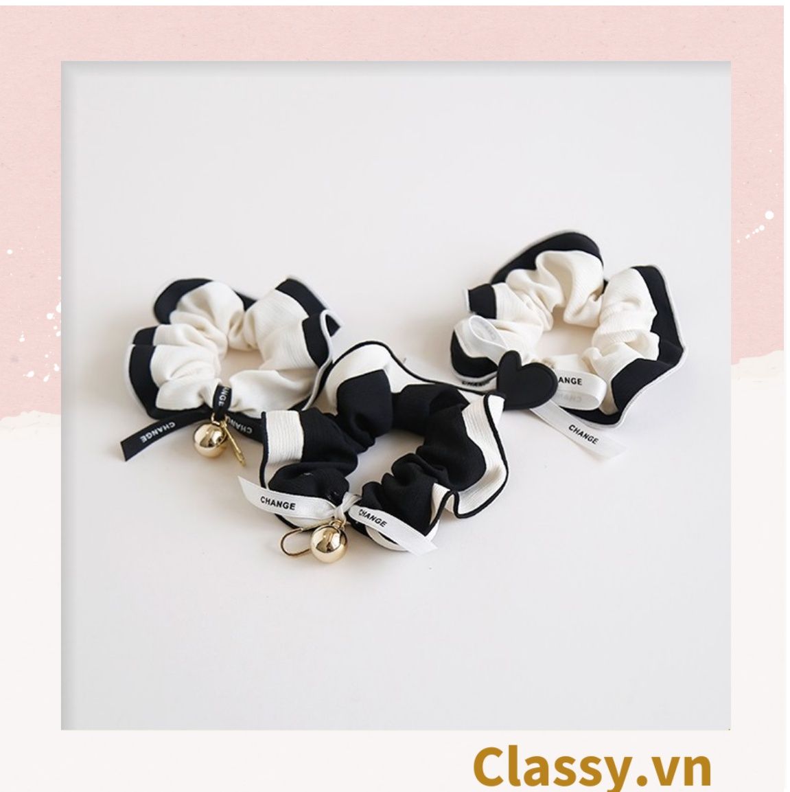 PK774 Bộ sưu tập hoàng gia - Scrunchies, kẹp tóc, nơ buộc tóc tông be, gắn ruy băng và đính đá nhiều lớp sang chảnh
