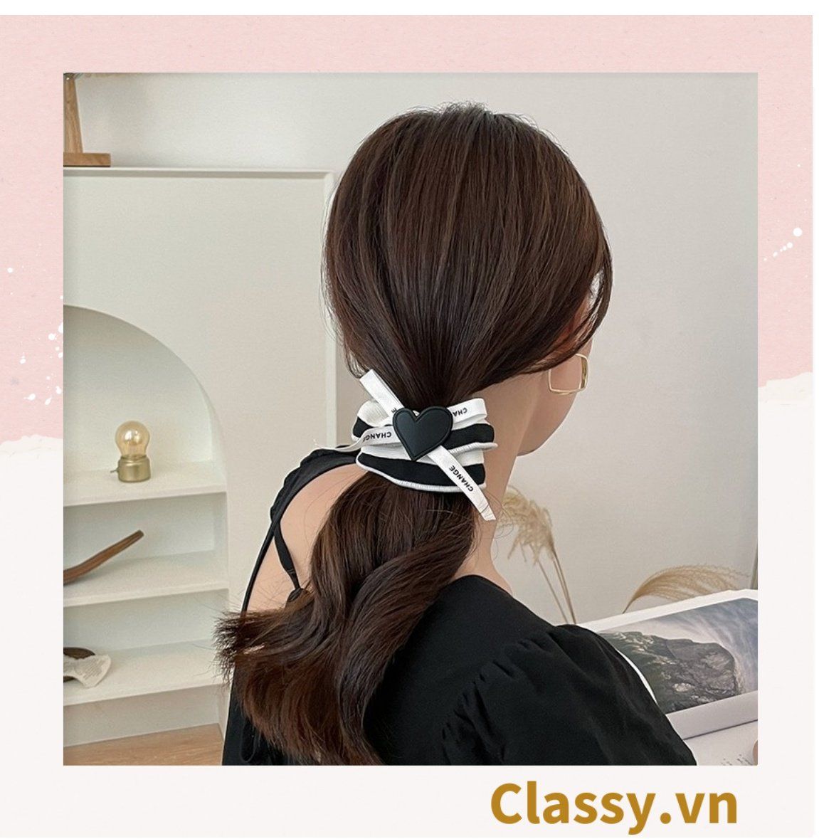 PK774 Bộ sưu tập hoàng gia - Scrunchies, kẹp tóc, nơ buộc tóc tông be, gắn ruy băng và đính đá nhiều lớp sang chảnh