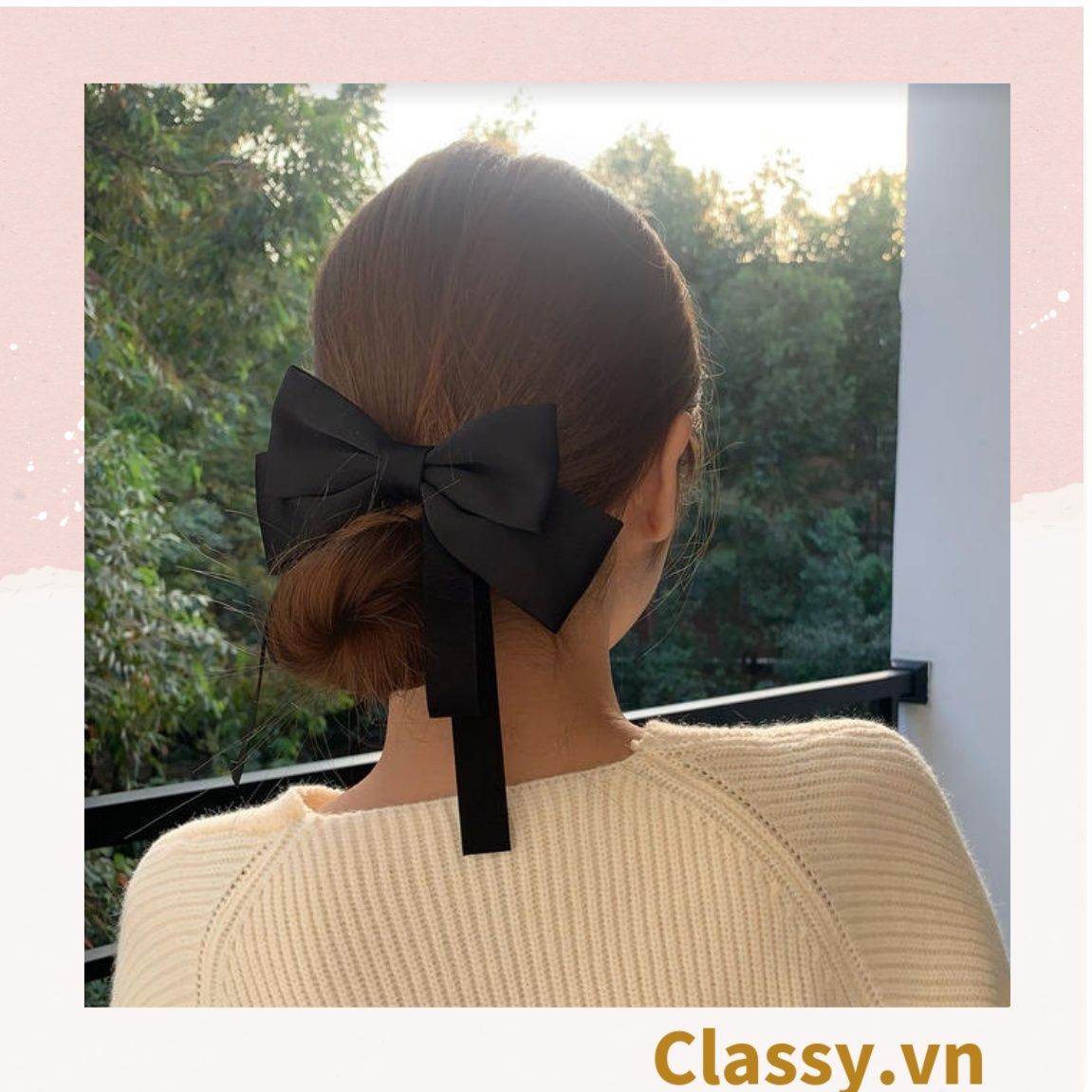 PK774 Bộ sưu tập hoàng gia - Scrunchies, kẹp tóc, nơ buộc tóc tông be, gắn ruy băng và đính đá nhiều lớp sang chảnh