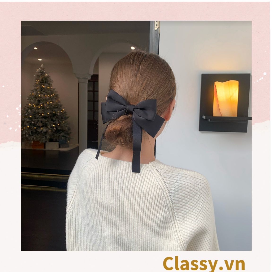 PK774 Bộ sưu tập hoàng gia - Scrunchies, kẹp tóc, nơ buộc tóc tông be, gắn ruy băng và đính đá nhiều lớp sang chảnh