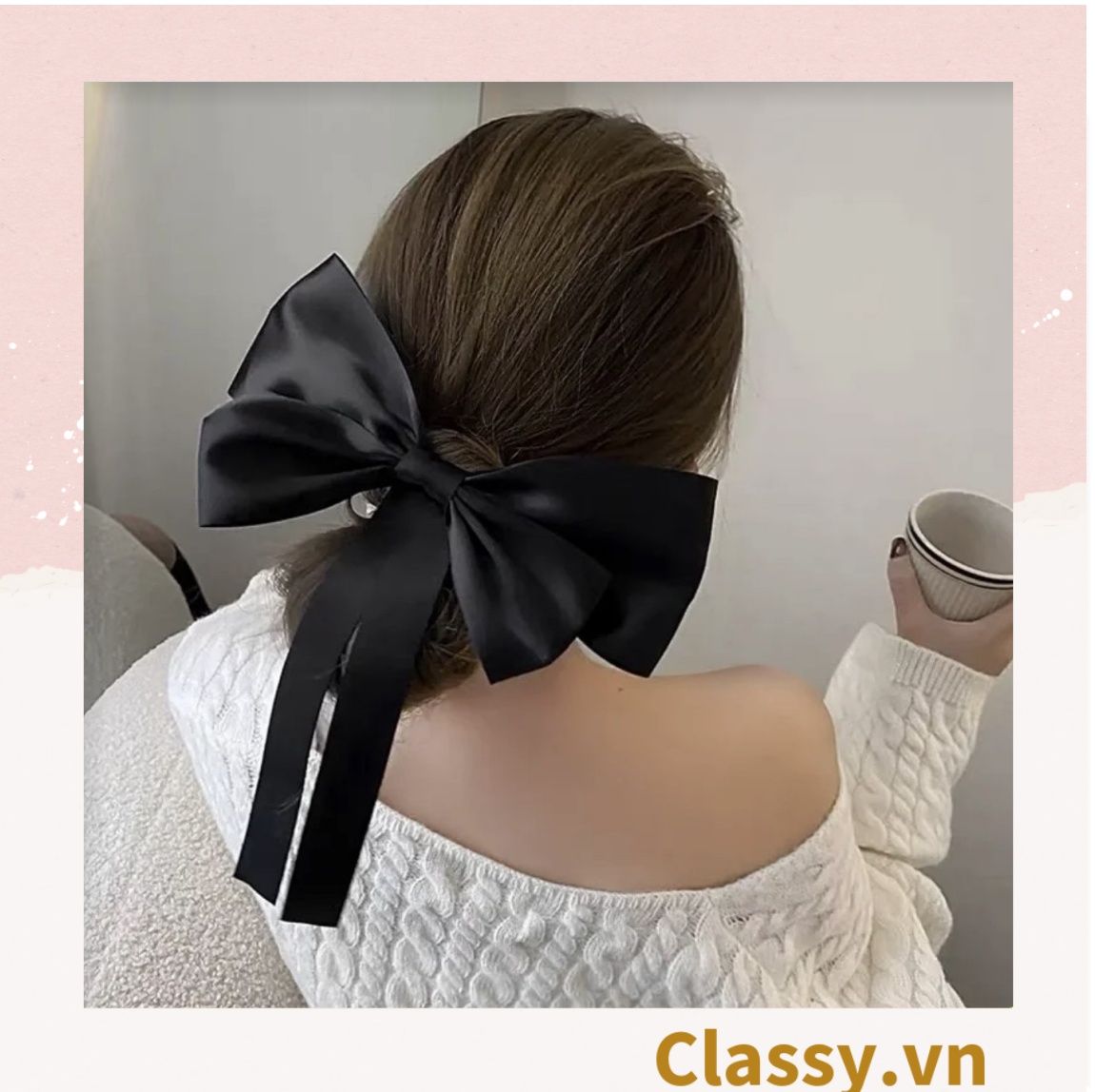 PK774 Bộ sưu tập hoàng gia - Scrunchies, kẹp tóc, nơ buộc tóc tông be, gắn ruy băng và đính đá nhiều lớp sang chảnh