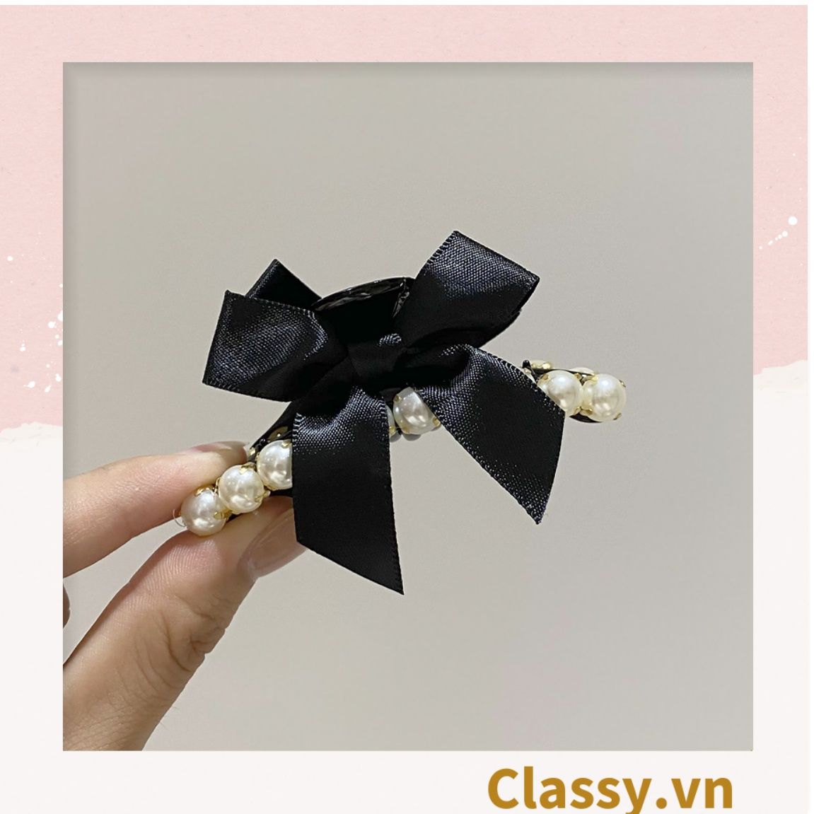 PK774 Bộ sưu tập hoàng gia - Scrunchies, kẹp tóc, nơ buộc tóc tông be, gắn ruy băng và đính đá nhiều lớp sang chảnh
