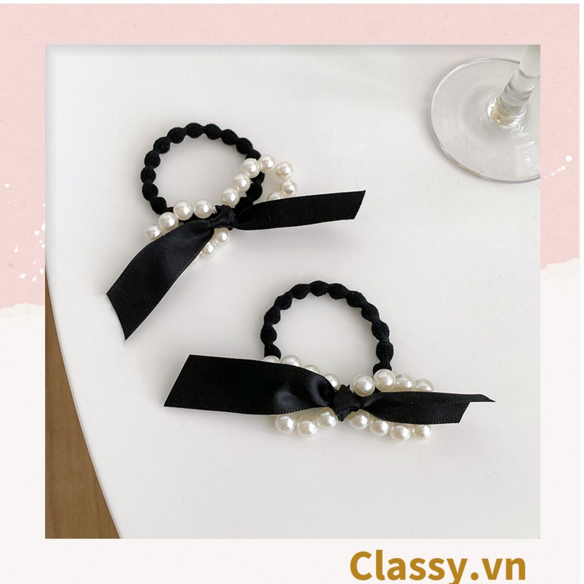  PK774 Bộ sưu tập hoàng gia - Scrunchies, kẹp tóc, nơ buộc tóc tông be, gắn ruy băng và đính đá nhiều lớp sang chảnh 