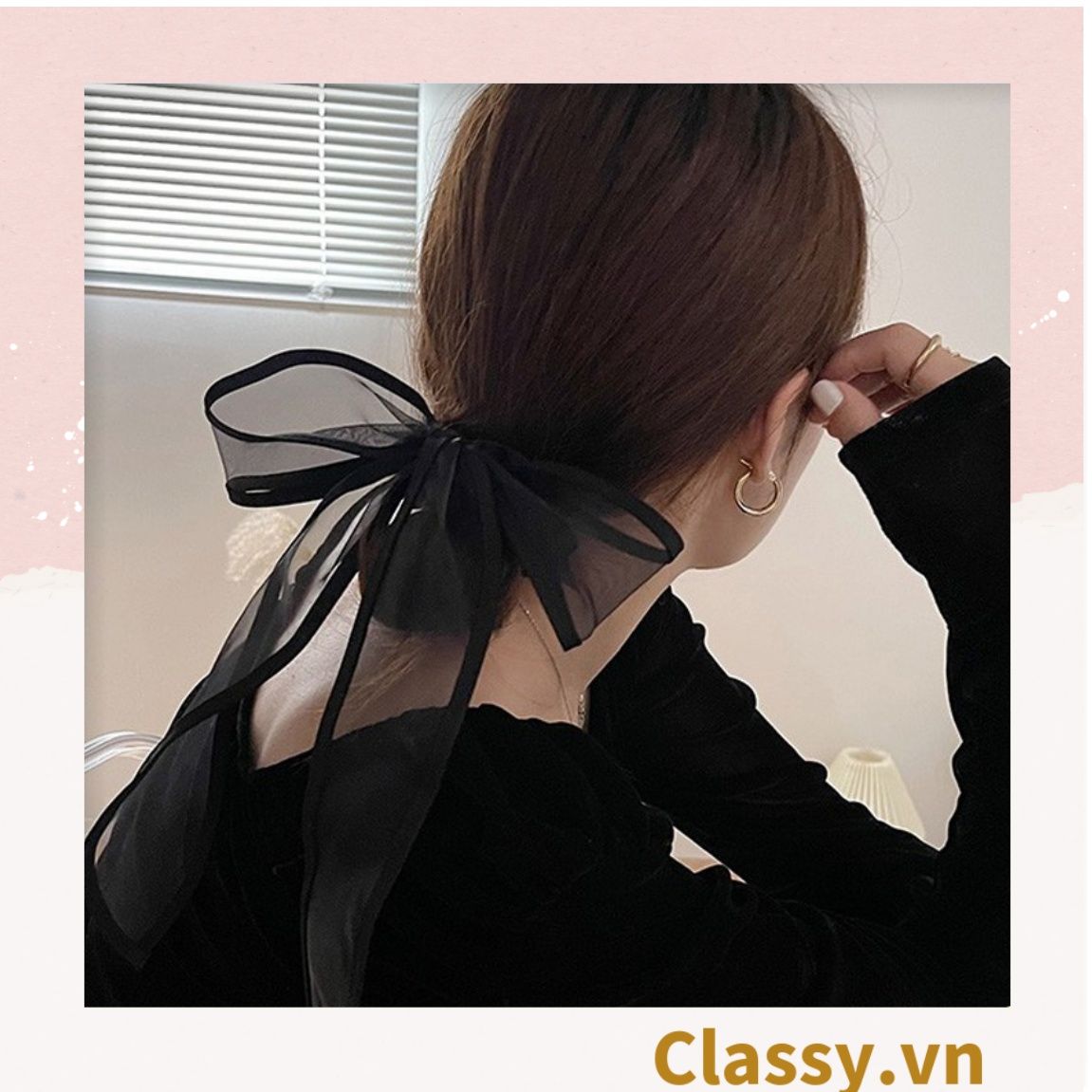 PK774 Bộ sưu tập hoàng gia - Scrunchies, kẹp tóc, nơ buộc tóc tông be, gắn ruy băng và đính đá nhiều lớp sang chảnh