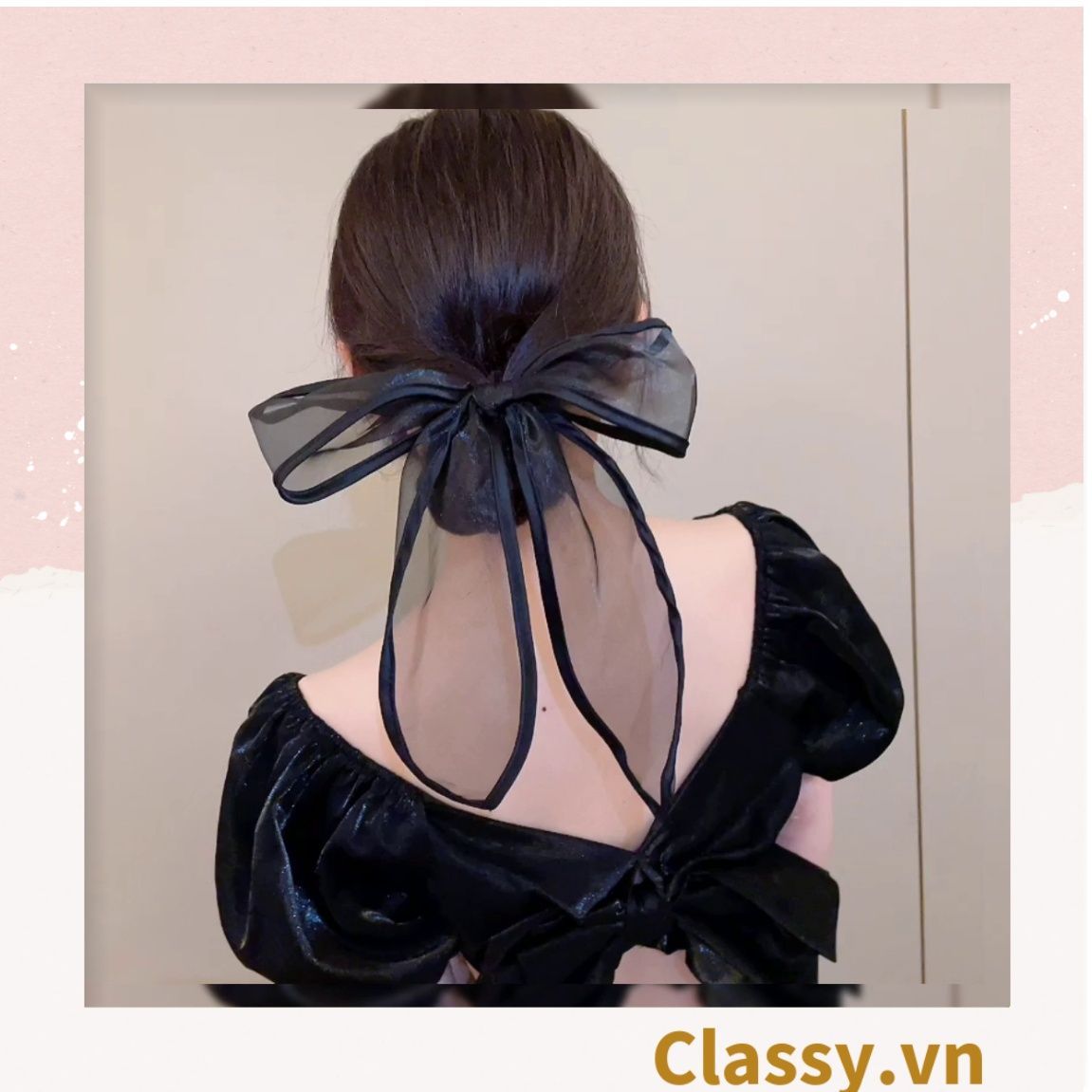 PK774 Bộ sưu tập hoàng gia - Scrunchies, kẹp tóc, nơ buộc tóc tông be, gắn ruy băng và đính đá nhiều lớp sang chảnh