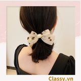  PK774 Bộ sưu tập hoàng gia - Scrunchies, kẹp tóc, nơ buộc tóc tông be, gắn ruy băng và đính đá nhiều lớp sang chảnh 