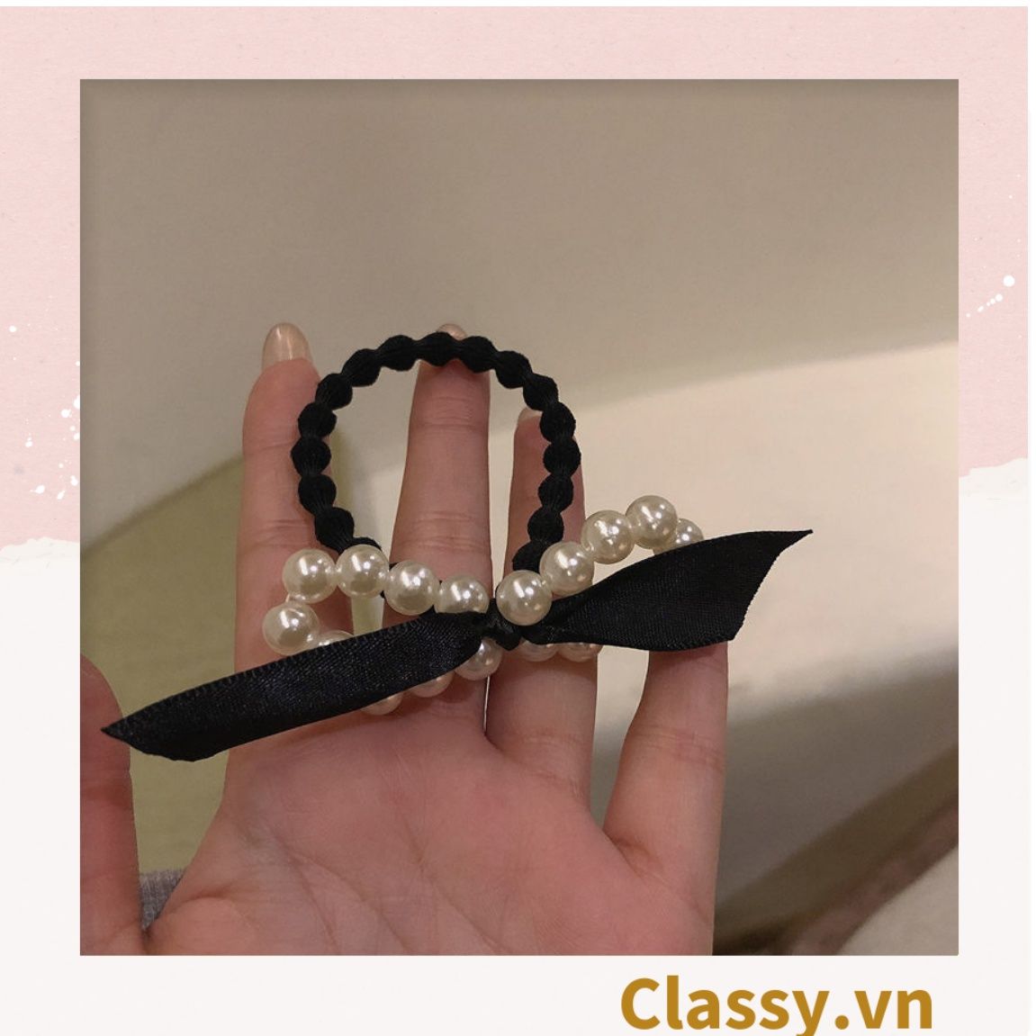 PK774 Bộ sưu tập hoàng gia - Scrunchies, kẹp tóc, nơ buộc tóc tông be, gắn ruy băng và đính đá nhiều lớp sang chảnh