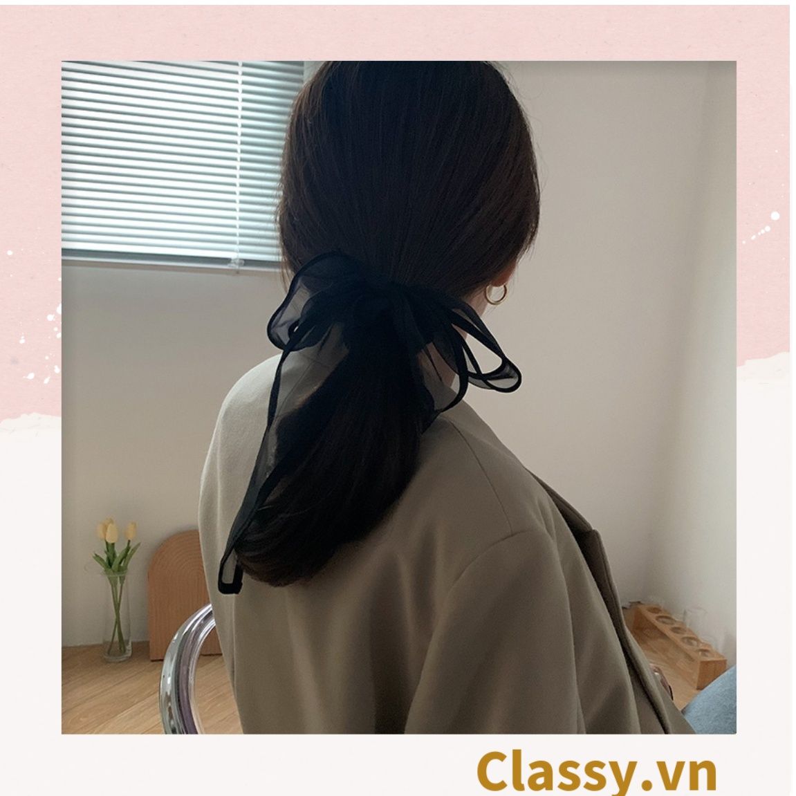 PK774 Bộ sưu tập hoàng gia - Scrunchies, kẹp tóc, nơ buộc tóc tông be, gắn ruy băng và đính đá nhiều lớp sang chảnh