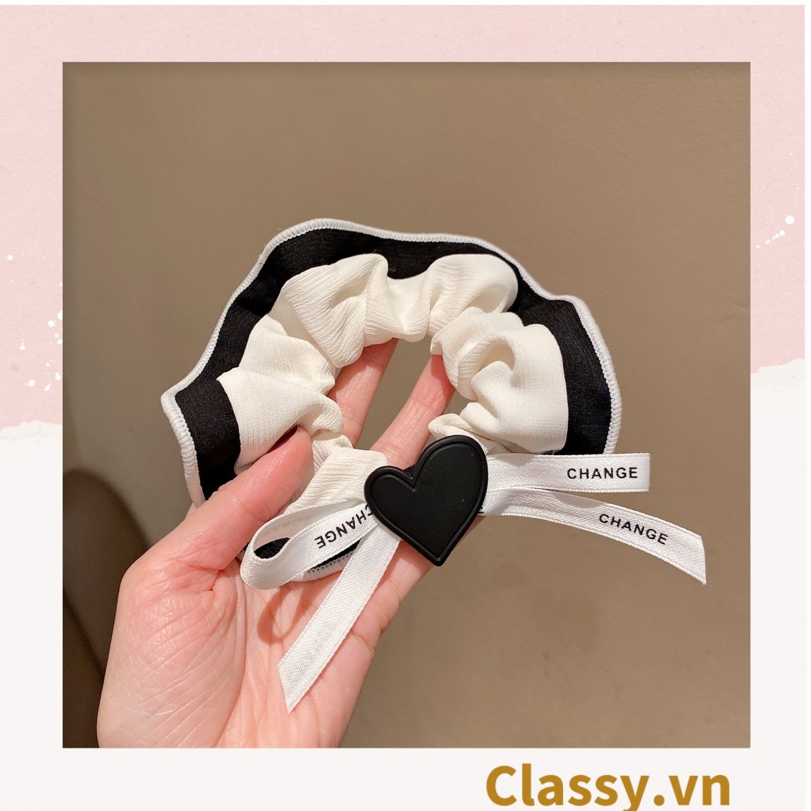 PK774 Bộ sưu tập hoàng gia - Scrunchies, kẹp tóc, nơ buộc tóc tông be, gắn ruy băng và đính đá nhiều lớp sang chảnh