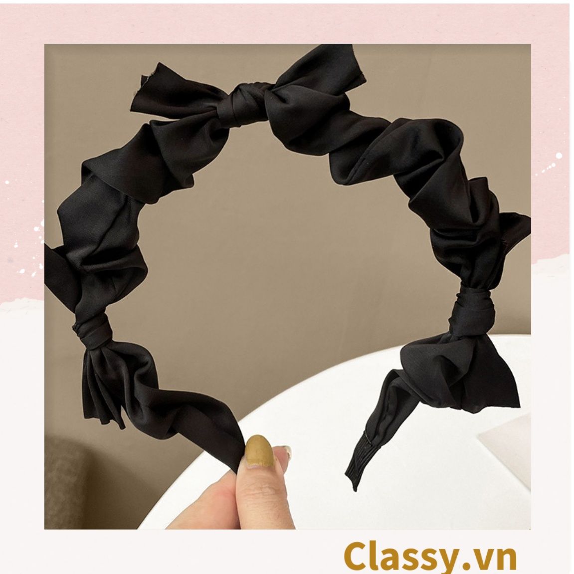 PK774 Bộ sưu tập hoàng gia - Scrunchies, kẹp tóc, nơ buộc tóc tông be, gắn ruy băng và đính đá nhiều lớp sang chảnh