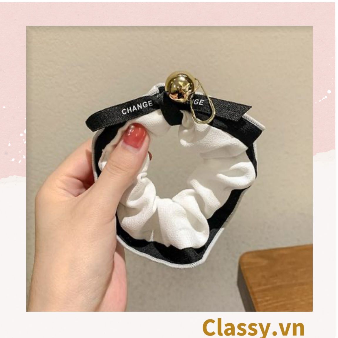 PK774 Bộ sưu tập hoàng gia - Scrunchies, kẹp tóc, nơ buộc tóc tông be, gắn ruy băng và đính đá nhiều lớp sang chảnh
