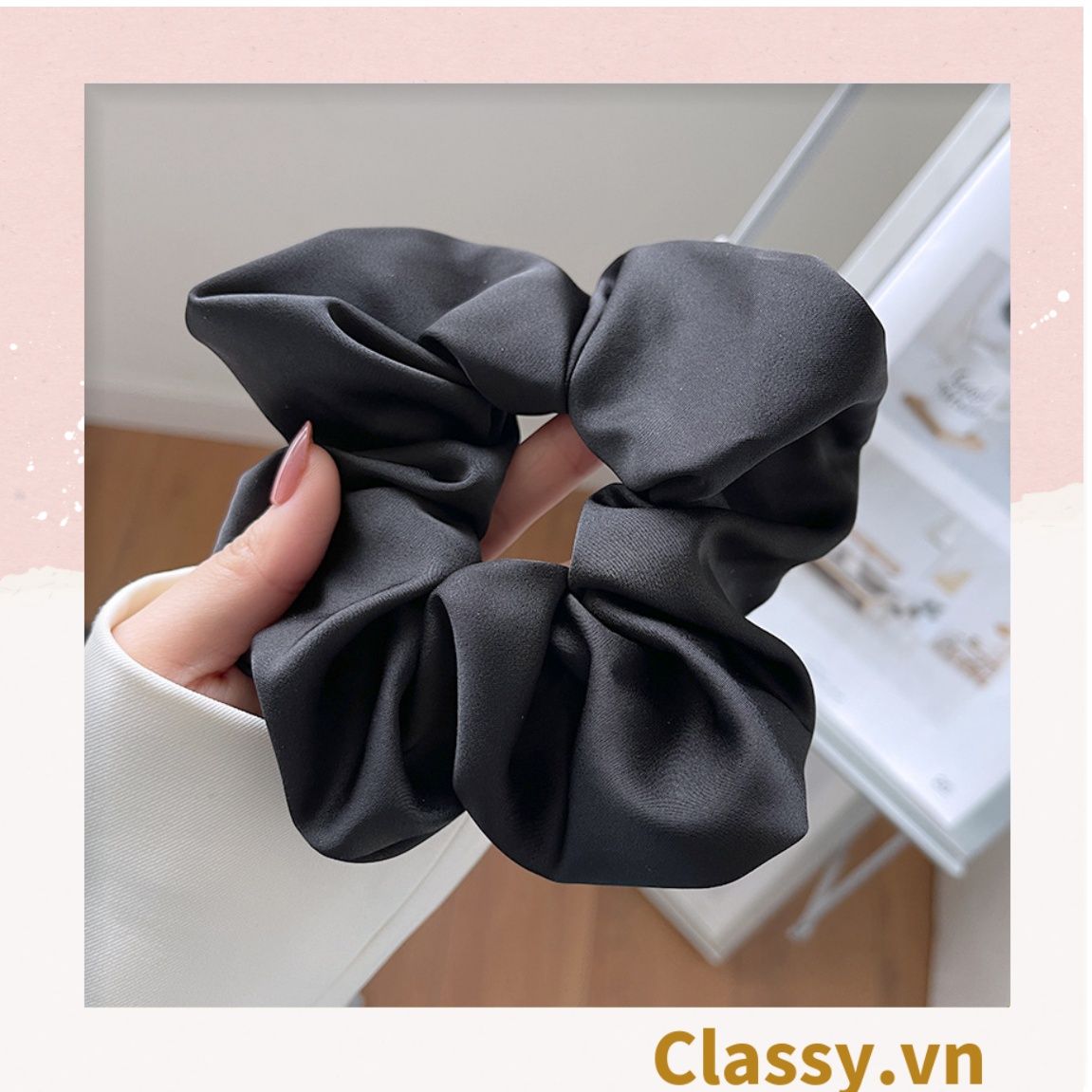 PK774 Bộ sưu tập hoàng gia - Scrunchies, kẹp tóc, nơ buộc tóc tông be, gắn ruy băng và đính đá nhiều lớp sang chảnh