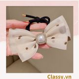  PK774 Bộ sưu tập hoàng gia - Scrunchies, kẹp tóc, nơ buộc tóc tông be, gắn ruy băng và đính đá nhiều lớp sang chảnh 