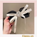  PK774 Bộ sưu tập hoàng gia - Scrunchies, kẹp tóc, nơ buộc tóc tông be, gắn ruy băng và đính đá nhiều lớp sang chảnh 