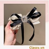  PK774 Bộ sưu tập hoàng gia - Scrunchies, kẹp tóc, nơ buộc tóc tông be, gắn ruy băng và đính đá nhiều lớp sang chảnh 