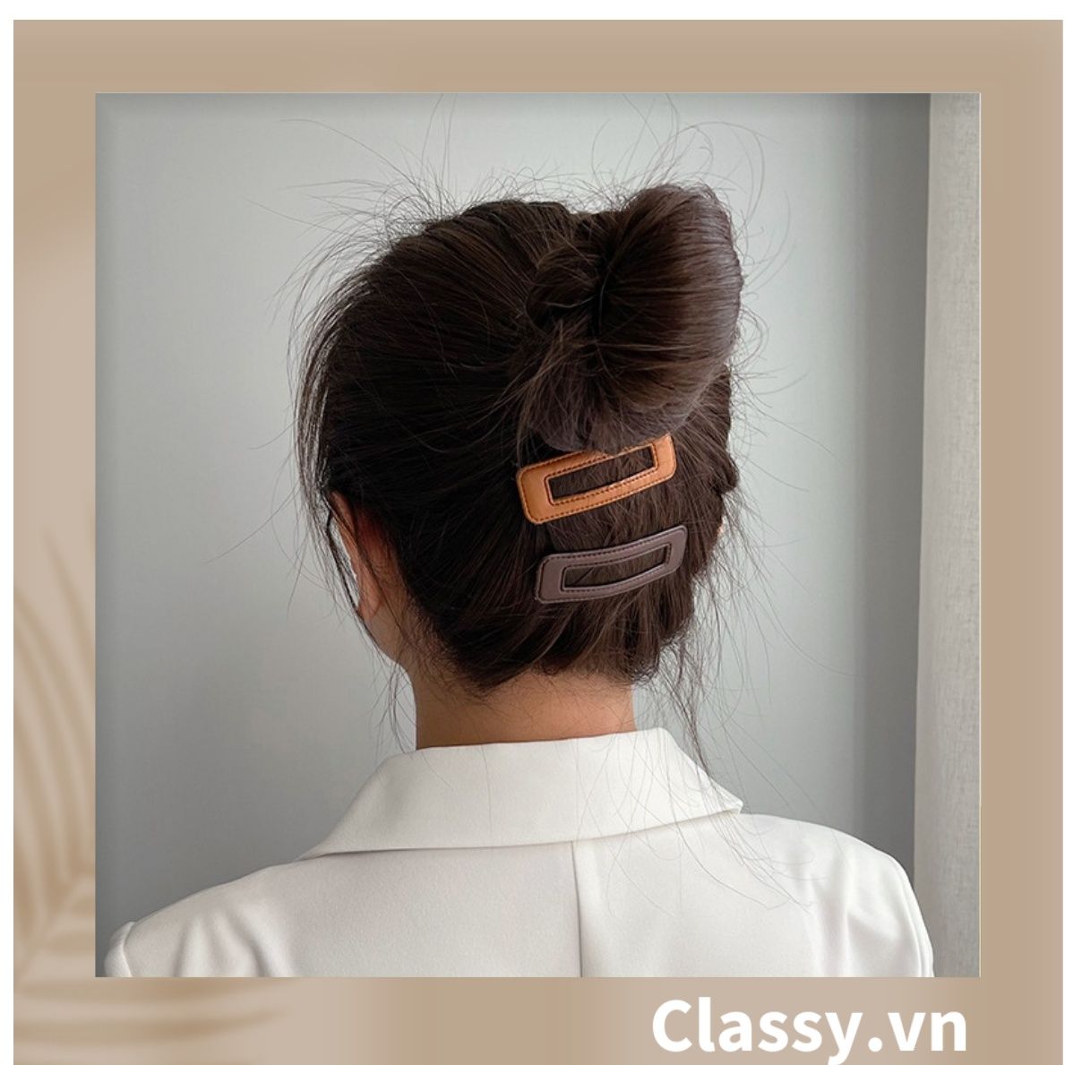  PK782 Kẹp tóc  dạng clip đen bọc da trơn màu phong cách tối giản theo phong cách Hàn Quốc 