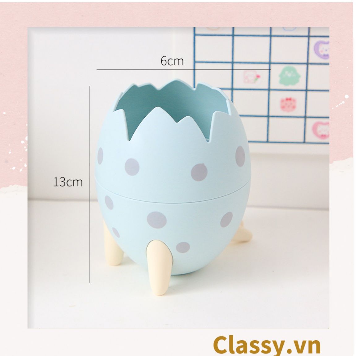 PK787 Hộp nhựa hình trứng khủng long Đựng Bút Đựng Viết, Văn Phòng Phẩm, làm thùng rác màu pastel trưng bày bàn học, bàn làm việc, nhà cửa