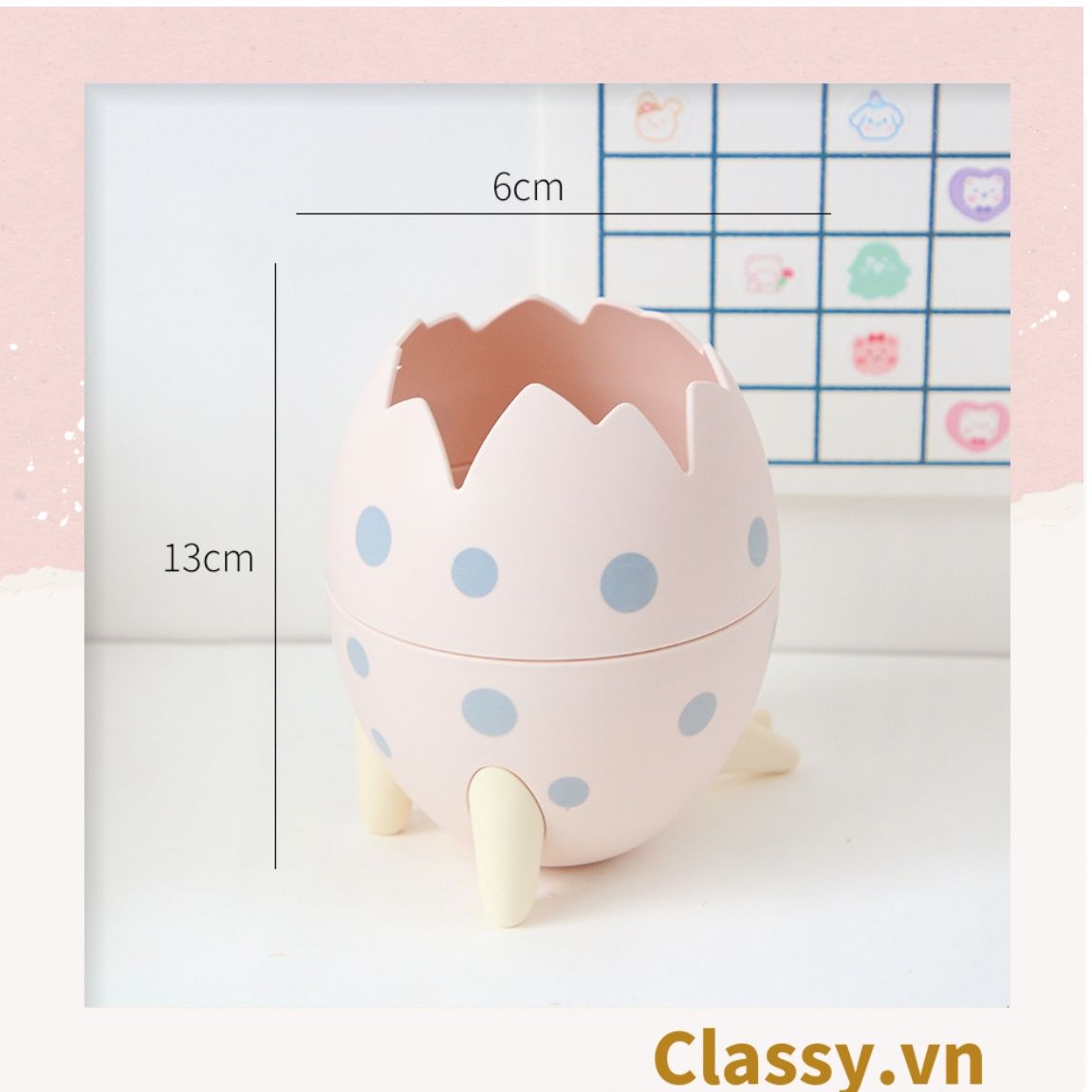 PK787 Hộp nhựa hình trứng khủng long Đựng Bút Đựng Viết, Văn Phòng Phẩm, làm thùng rác màu pastel trưng bày bàn học, bàn làm việc, nhà cửa