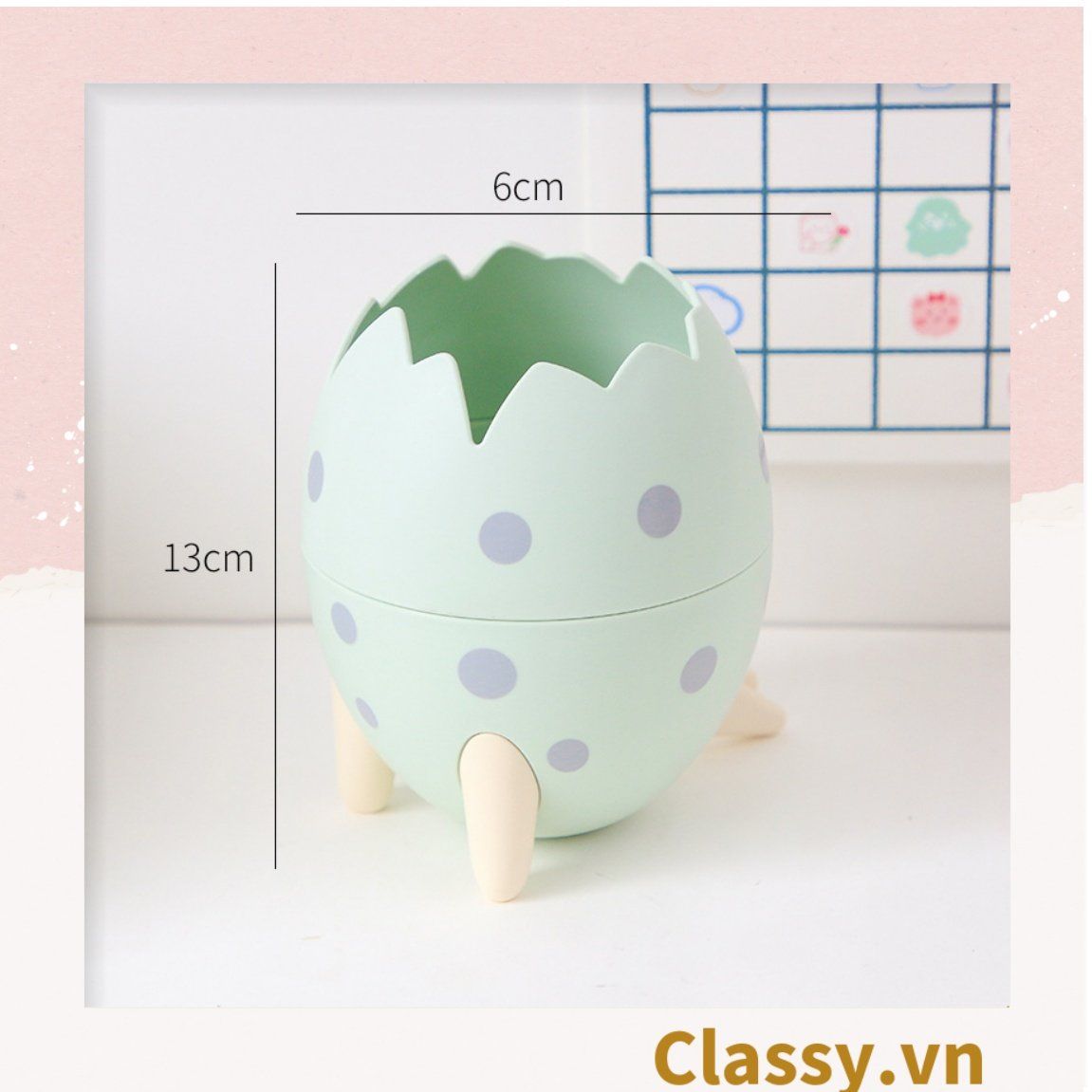 PK787 Hộp nhựa hình trứng khủng long Đựng Bút Đựng Viết, Văn Phòng Phẩm, làm thùng rác màu pastel trưng bày bàn học, bàn làm việc, nhà cửa