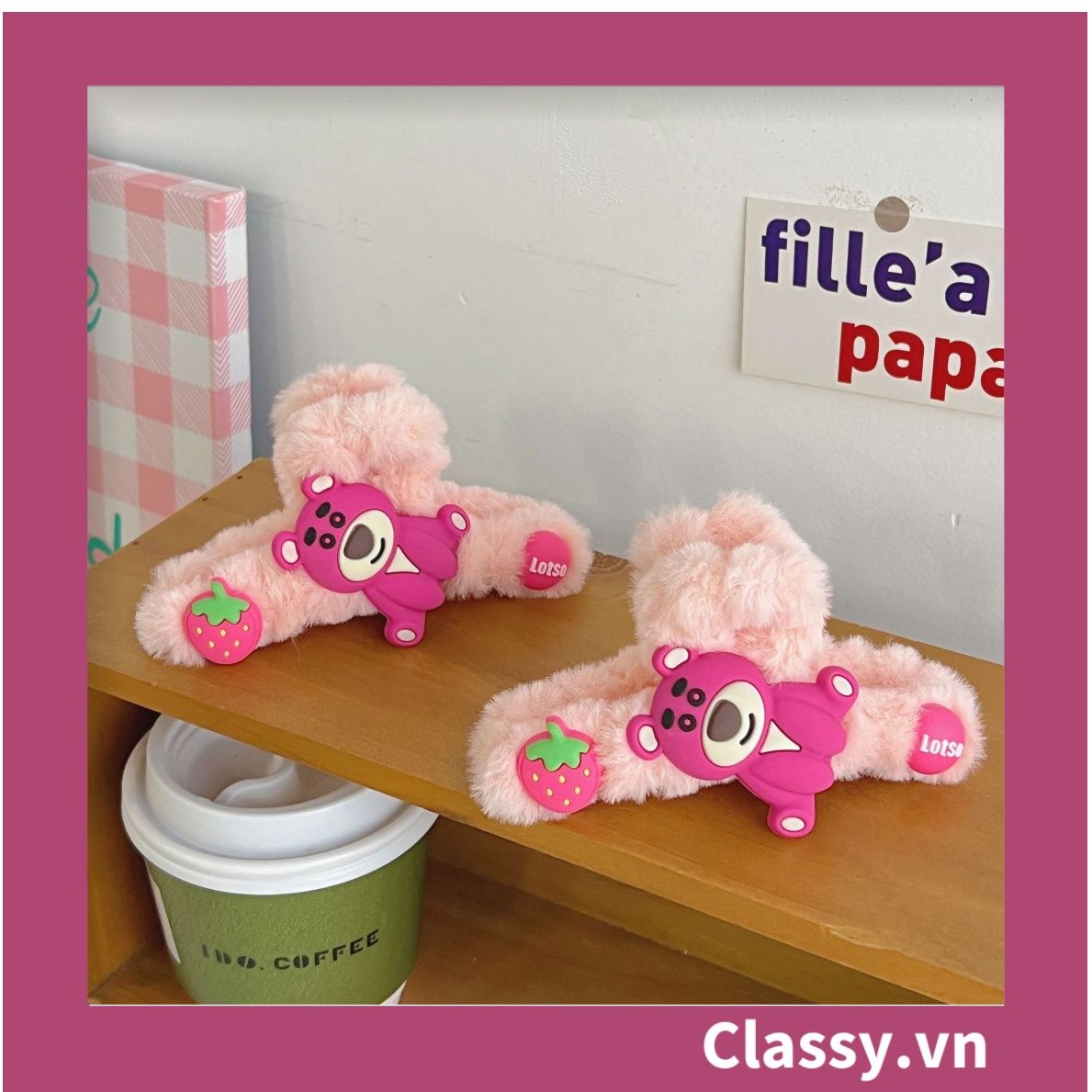 PK799 Bộ sưu tập dây cột tóc băng đô và kẹp tóc màu hồng tía, in hình gấu Teddy cute ngộ nghĩnh