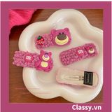  PK799 Bộ sưu tập dây cột tóc băng đô và kẹp tóc màu hồng tía, in hình gấu Teddy cute ngộ nghĩnh 