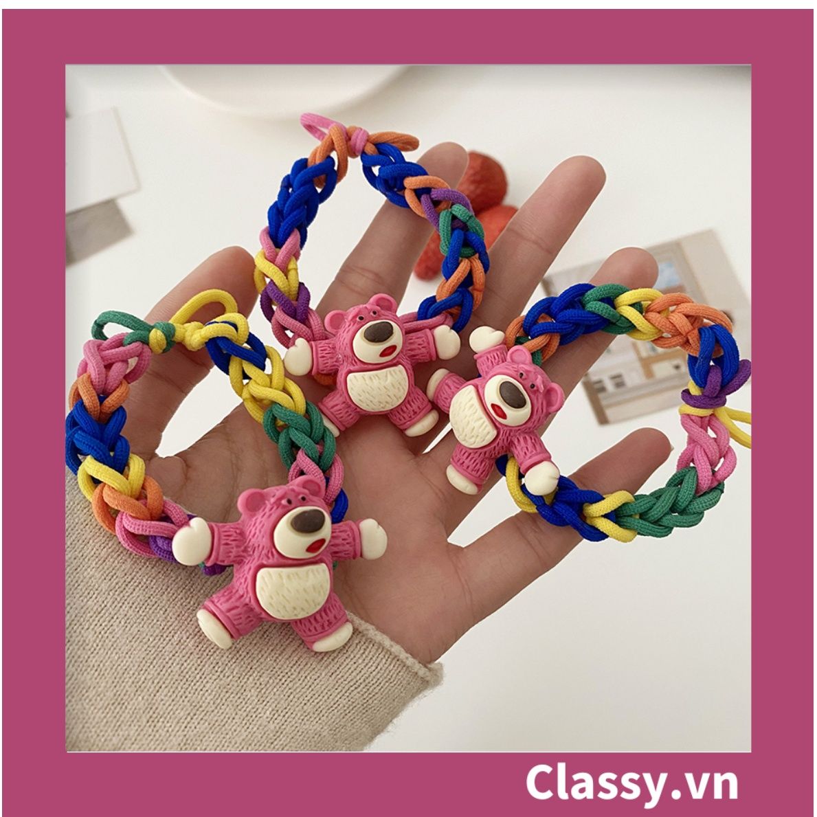 PK799 Bộ sưu tập dây cột tóc băng đô và kẹp tóc màu hồng tía, in hình gấu Teddy cute ngộ nghĩnh