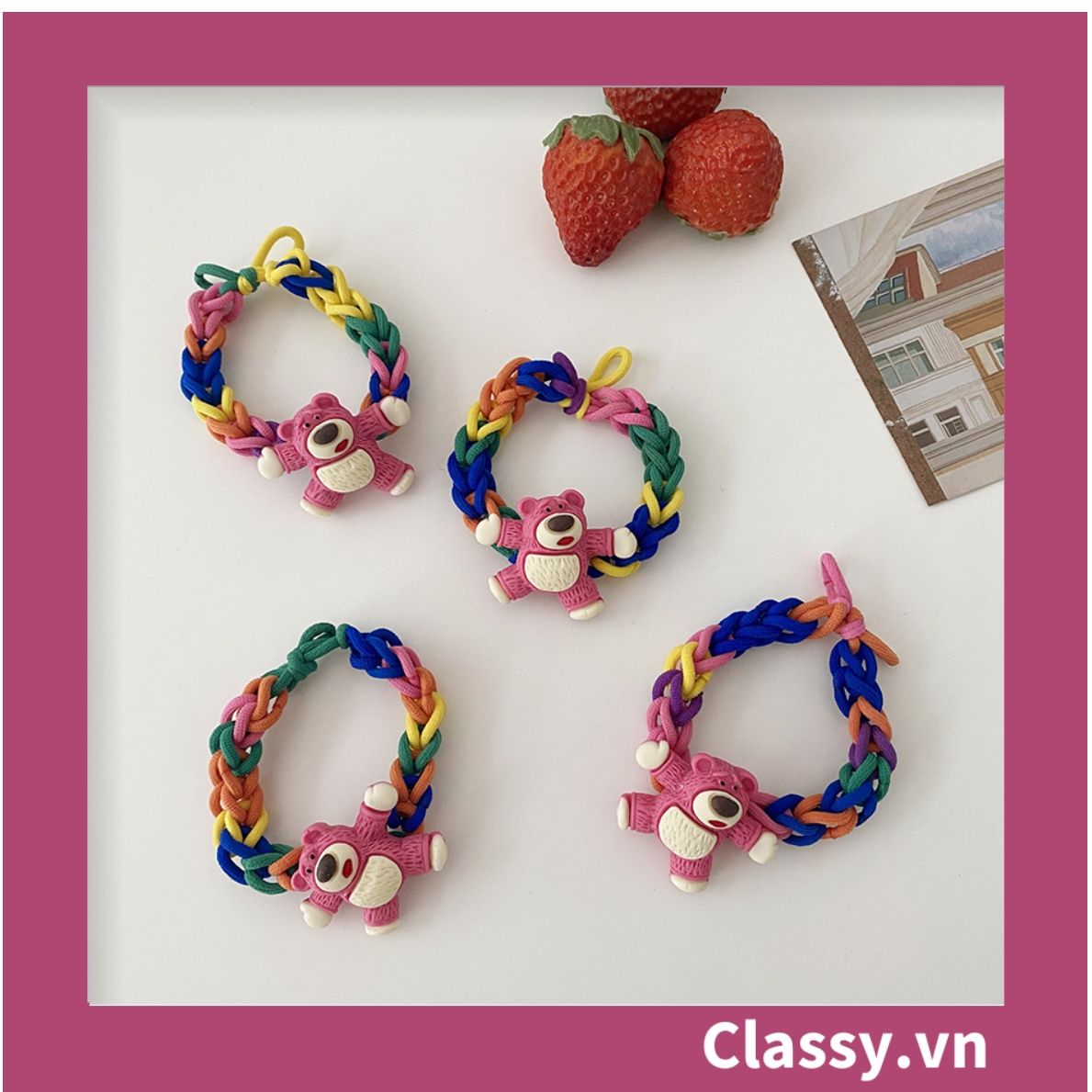 PK799 Bộ sưu tập dây cột tóc băng đô và kẹp tóc màu hồng tía, in hình gấu Teddy cute ngộ nghĩnh