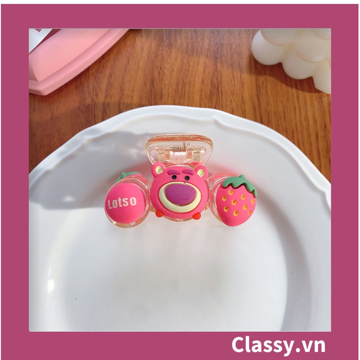 PK799 Bộ sưu tập dây cột tóc băng đô và kẹp tóc màu hồng tía, in hình gấu Teddy cute ngộ nghĩnh