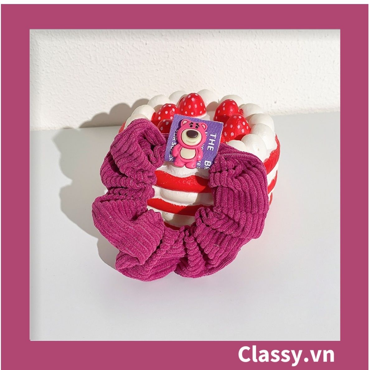 PK799 Bộ sưu tập dây cột tóc băng đô và kẹp tóc màu hồng tía, in hình gấu Teddy cute ngộ nghĩnh