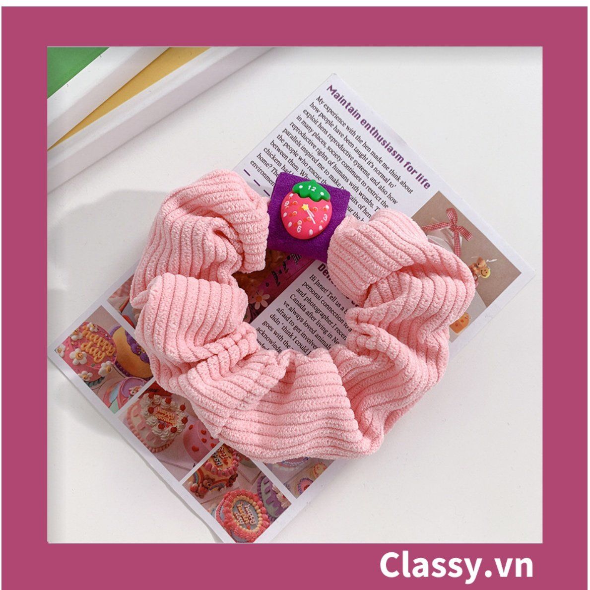 PK799 Bộ sưu tập dây cột tóc băng đô và kẹp tóc màu hồng tía, in hình gấu Teddy cute ngộ nghĩnh