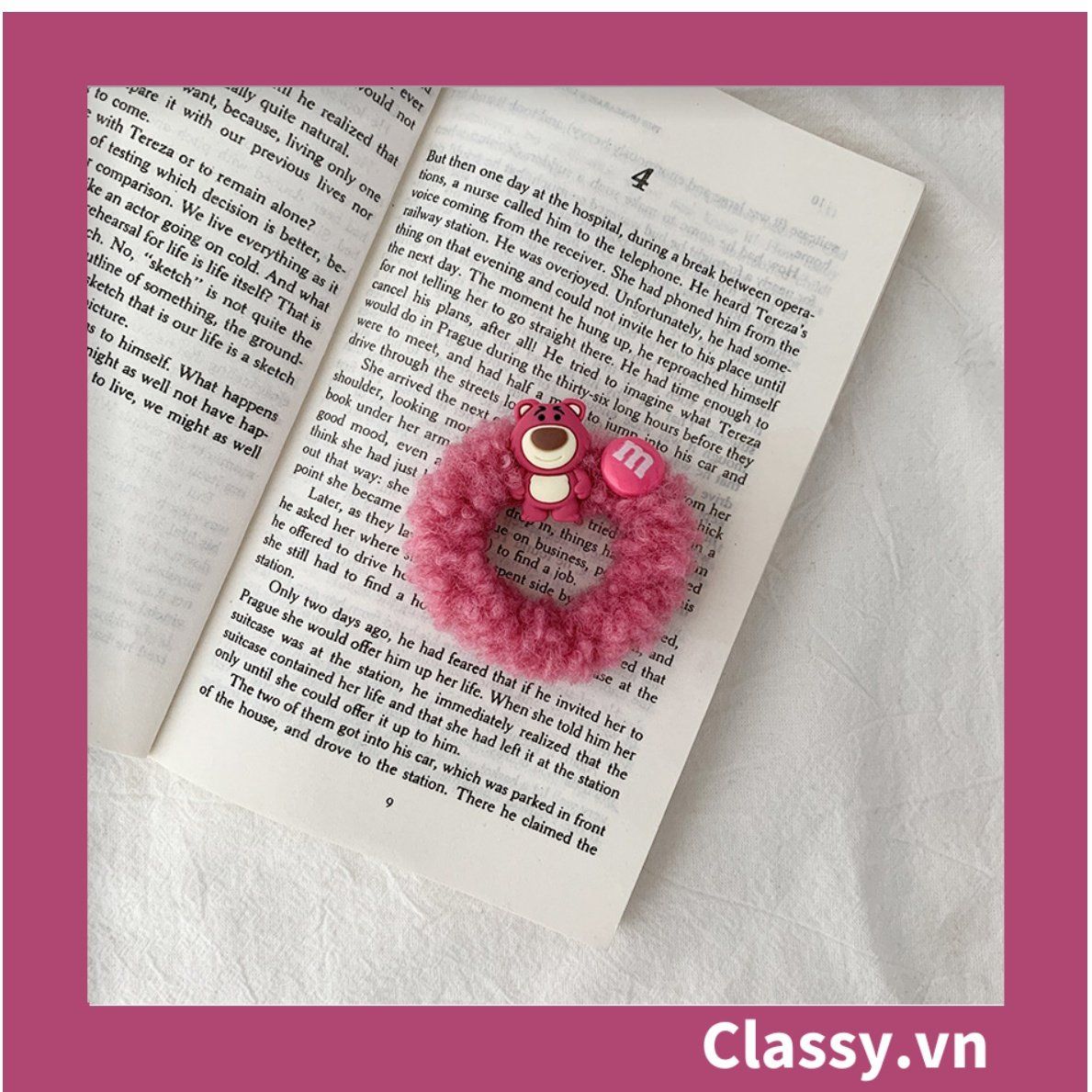PK799 Bộ sưu tập dây cột tóc băng đô và kẹp tóc màu hồng tía, in hình gấu Teddy cute ngộ nghĩnh