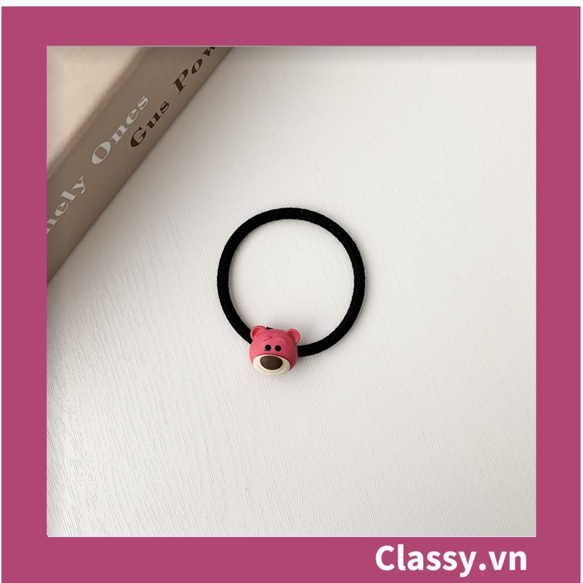 PK799 Bộ sưu tập dây cột tóc băng đô và kẹp tóc màu hồng tía, in hình gấu Teddy cute ngộ nghĩnh