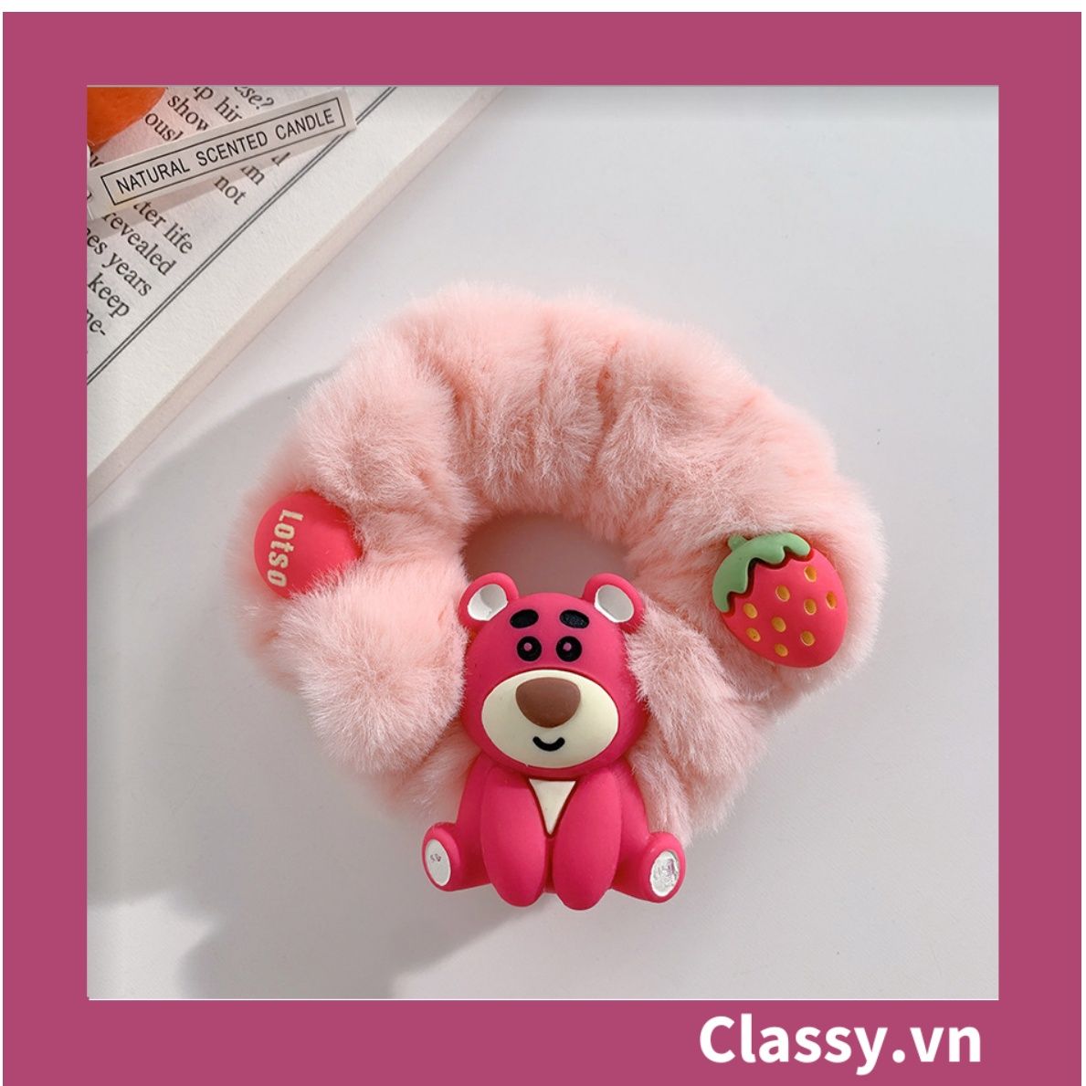 PK799 Bộ sưu tập dây cột tóc băng đô và kẹp tóc màu hồng tía, in hình gấu Teddy cute ngộ nghĩnh
