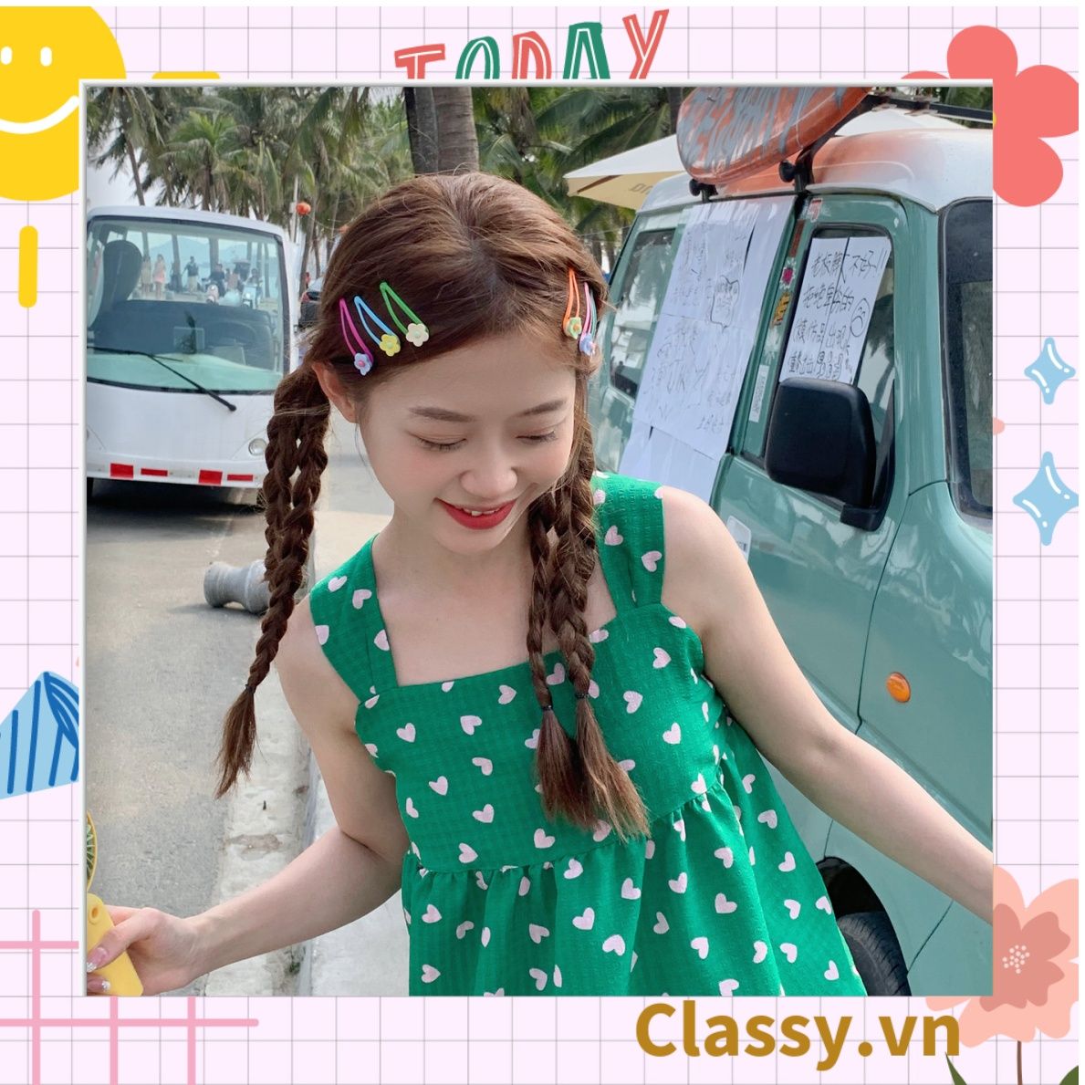 PK909 Kẹp tóc mỏ vịt tông be, họa tiết tóc bé gái cực cute và nữ tính
