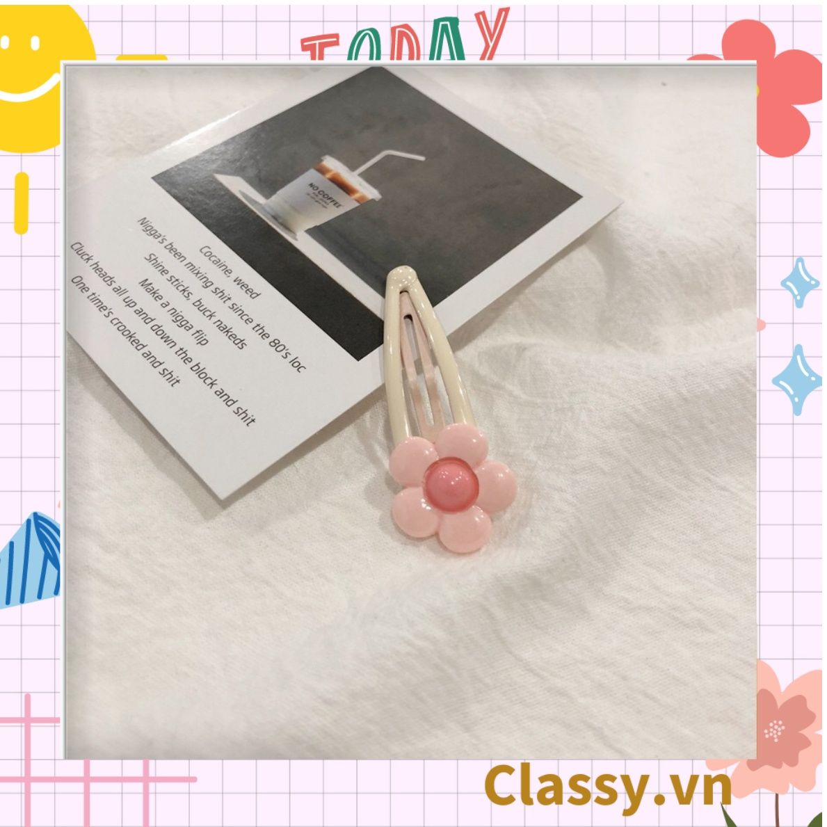 PK909 Kẹp tóc mỏ vịt tông be, họa tiết tóc bé gái cực cute và nữ tính