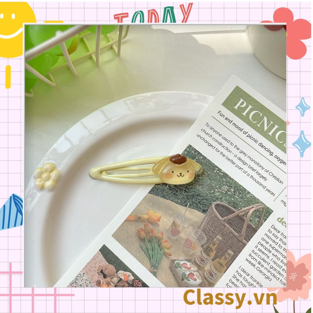 PK909 Kẹp tóc mỏ vịt tông be, họa tiết tóc bé gái cực cute và nữ tính