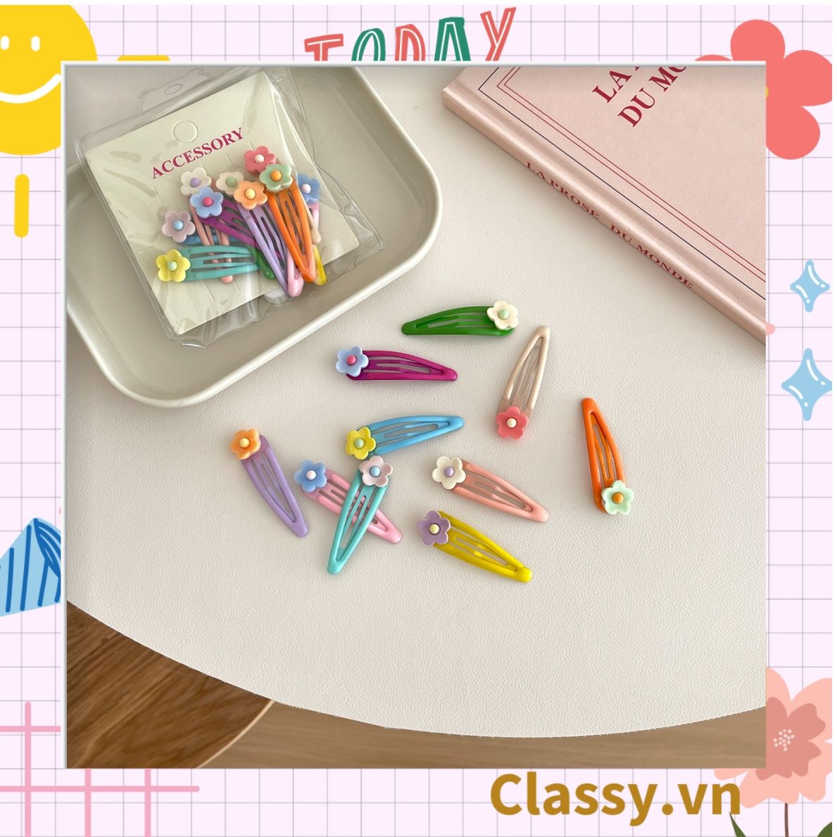 PK909 Kẹp tóc mỏ vịt tông be, họa tiết tóc bé gái cực cute và nữ tính