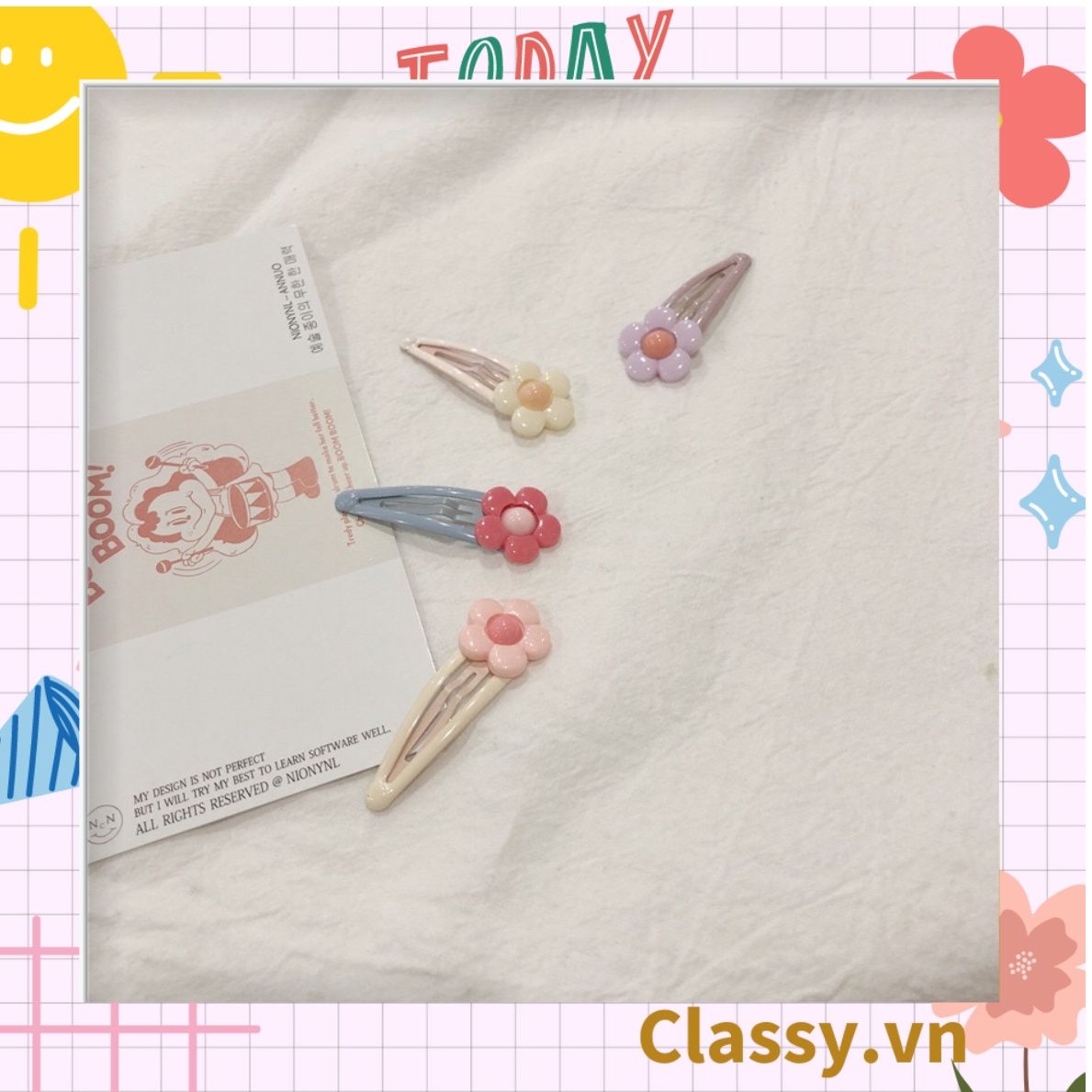 PK909 Kẹp tóc mỏ vịt tông be, họa tiết tóc bé gái cực cute và nữ tính
