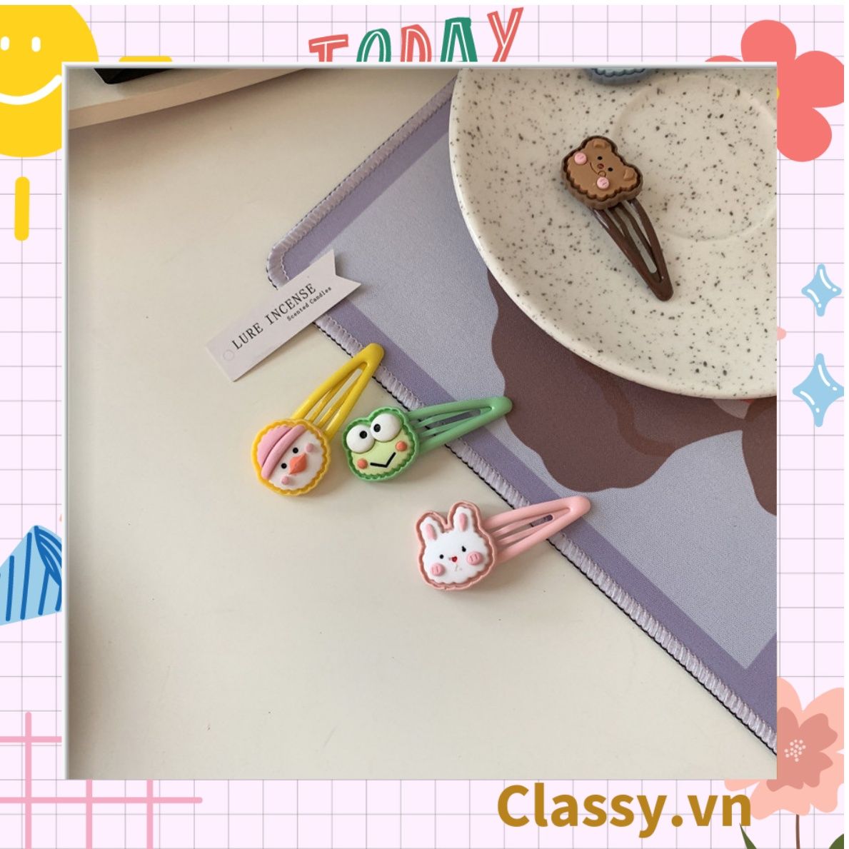 PK909 Kẹp tóc mỏ vịt tông be, họa tiết tóc bé gái cực cute và nữ tính