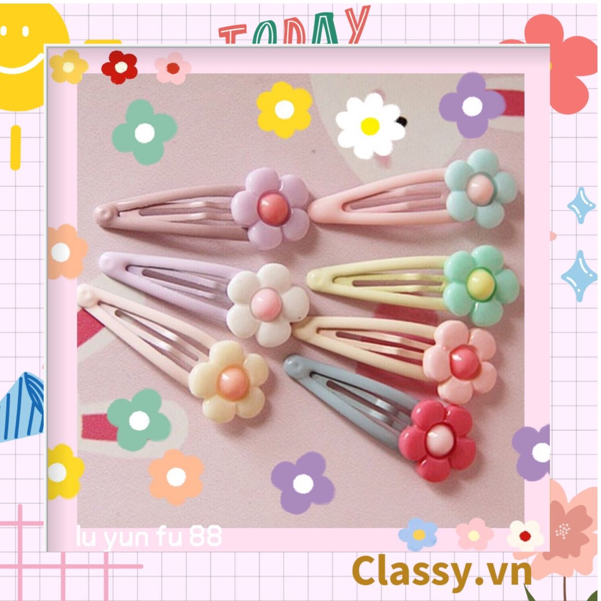 PK909 Kẹp tóc mỏ vịt tông be, họa tiết tóc bé gái cực cute và nữ tính