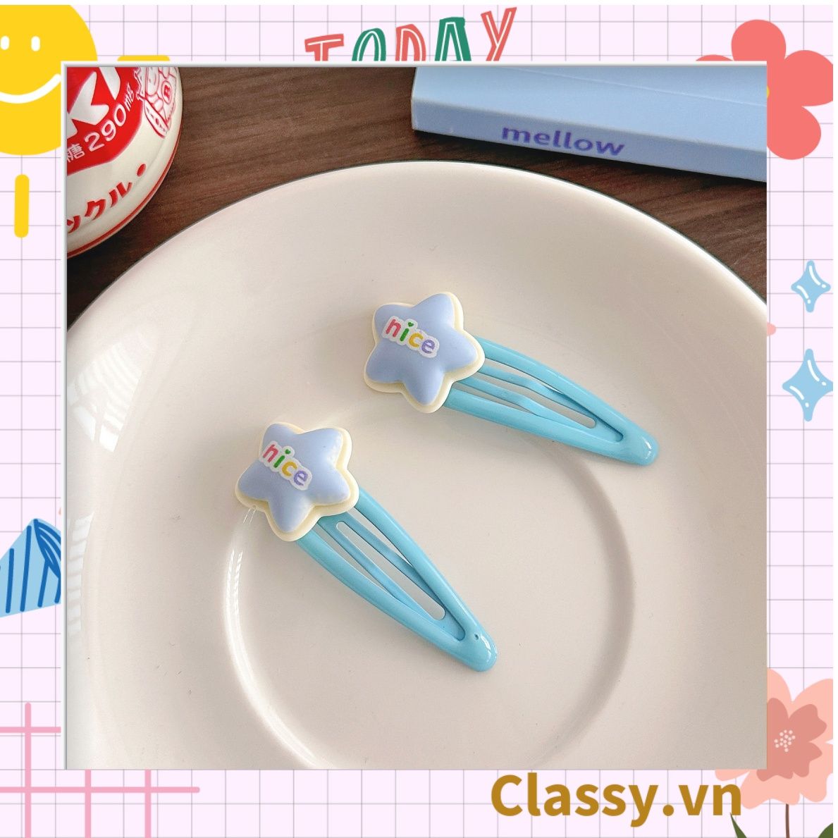 PK909 Kẹp tóc mỏ vịt tông be, họa tiết tóc bé gái cực cute và nữ tính