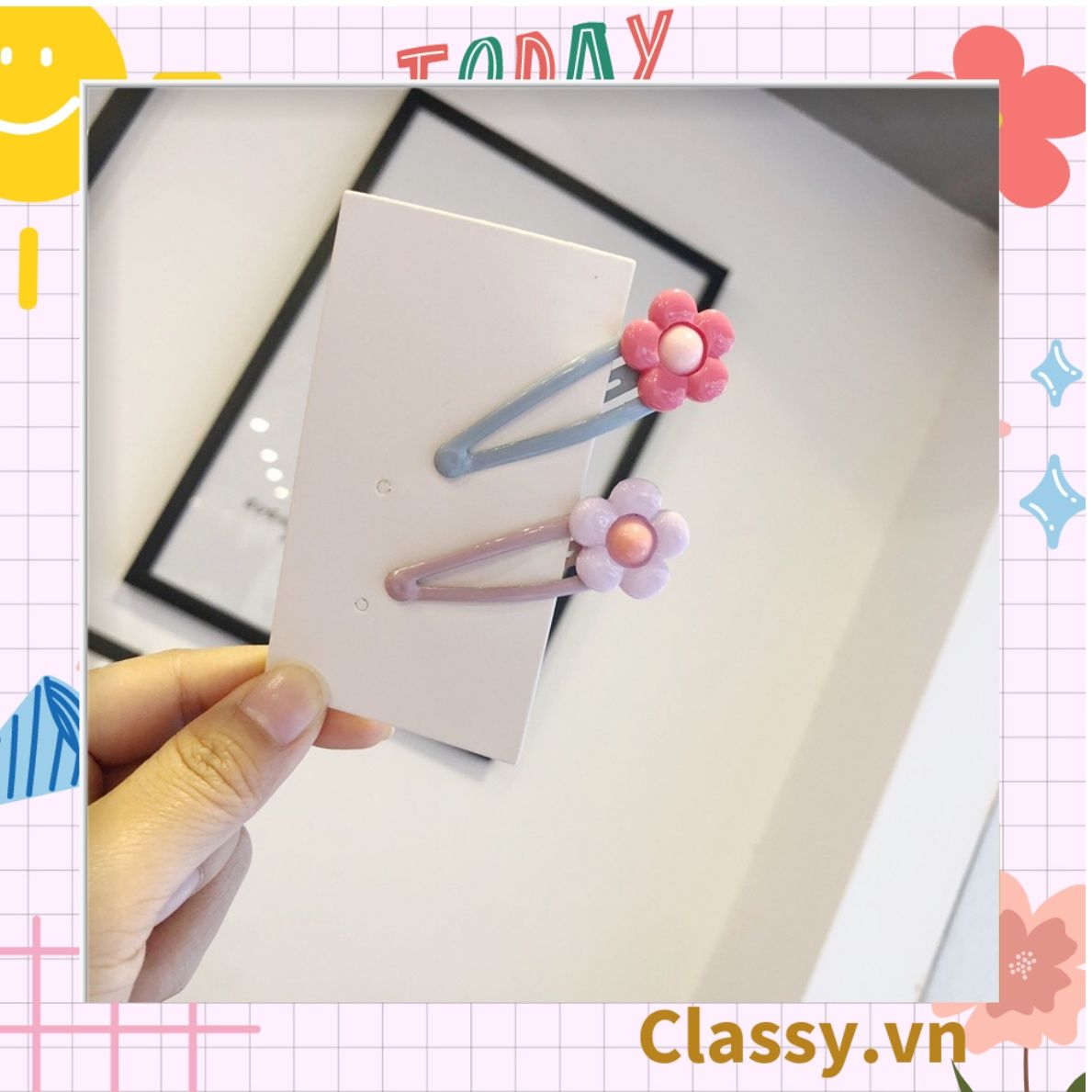 PK909 Kẹp tóc mỏ vịt tông be, họa tiết tóc bé gái cực cute và nữ tính