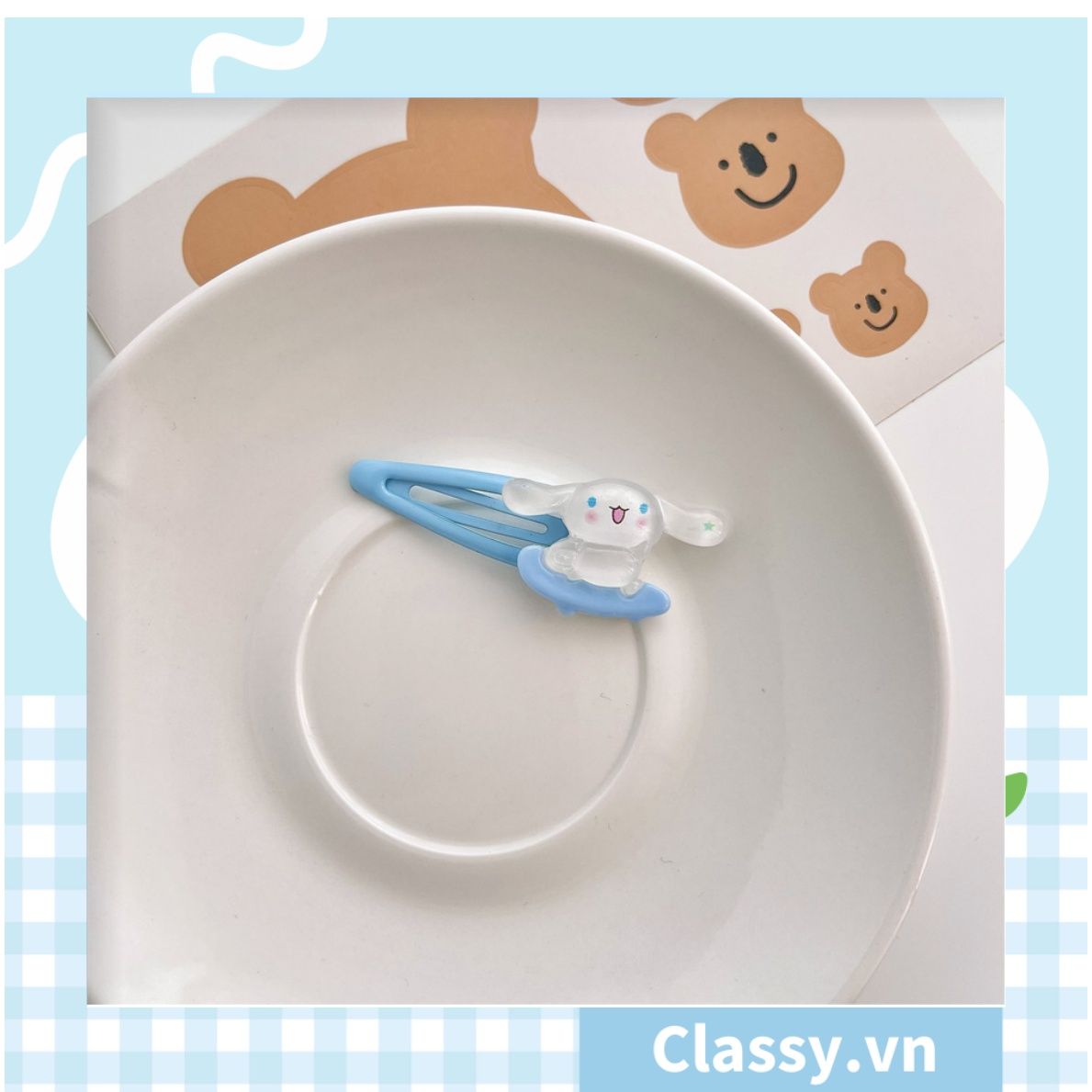 PK909 Kẹp tóc mỏ vịt tông be, họa tiết tóc bé gái cực cute và nữ tính